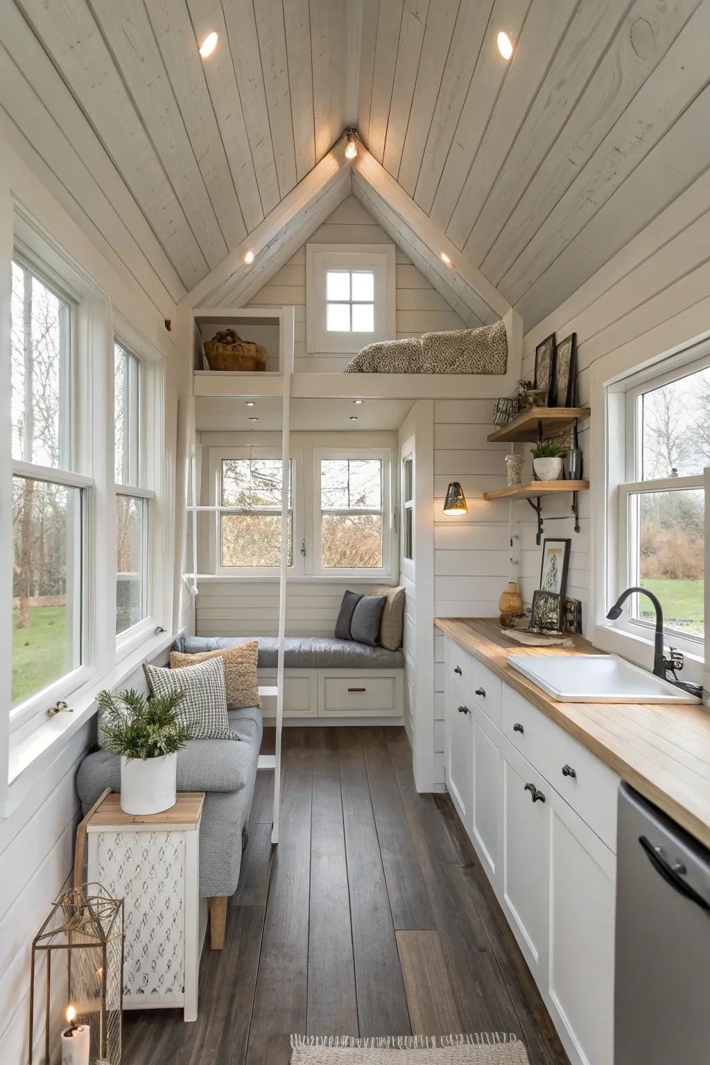 Radiant and neutral shades open up the loft space.