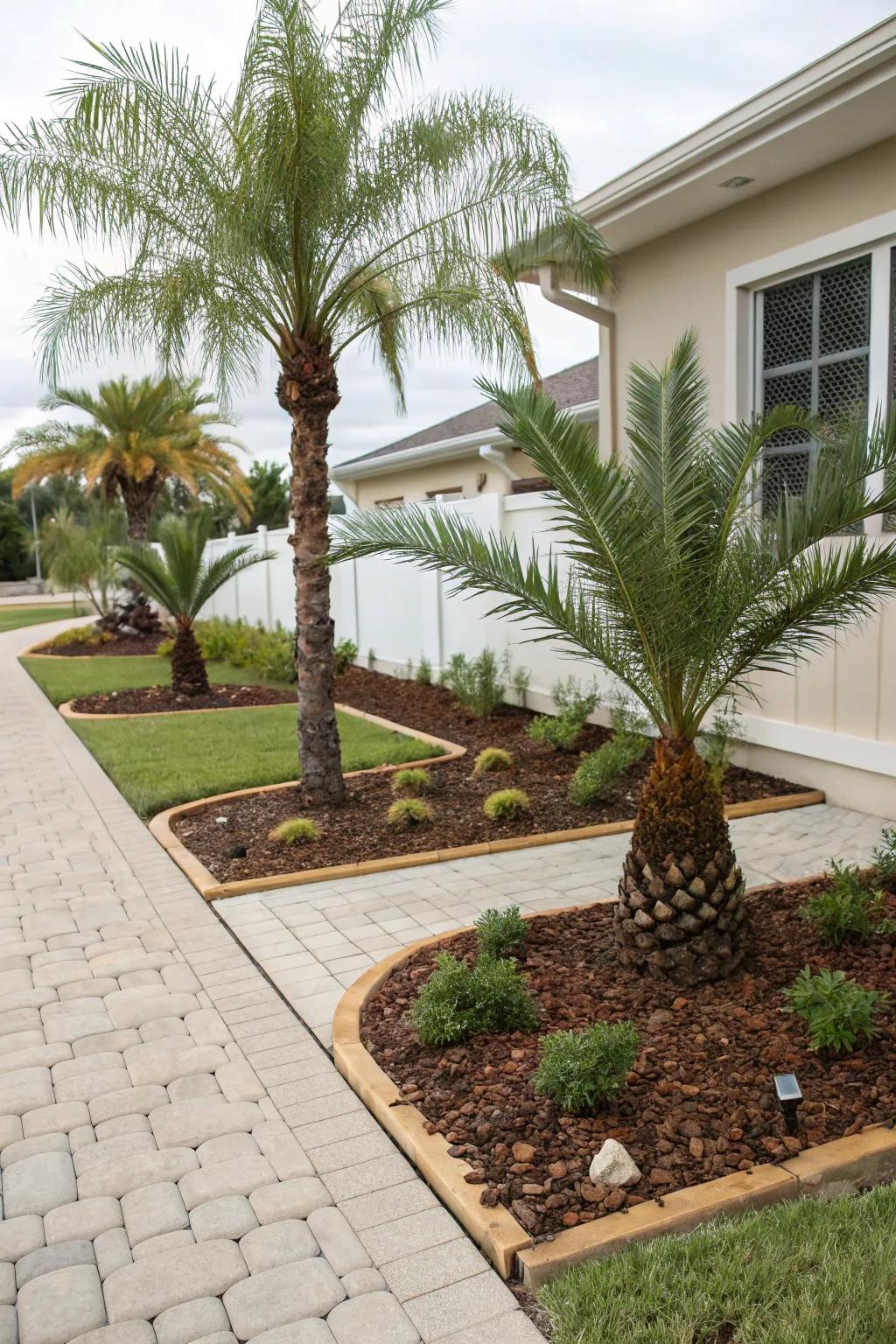 Mulch beds enhance and define planting areas around your palms.