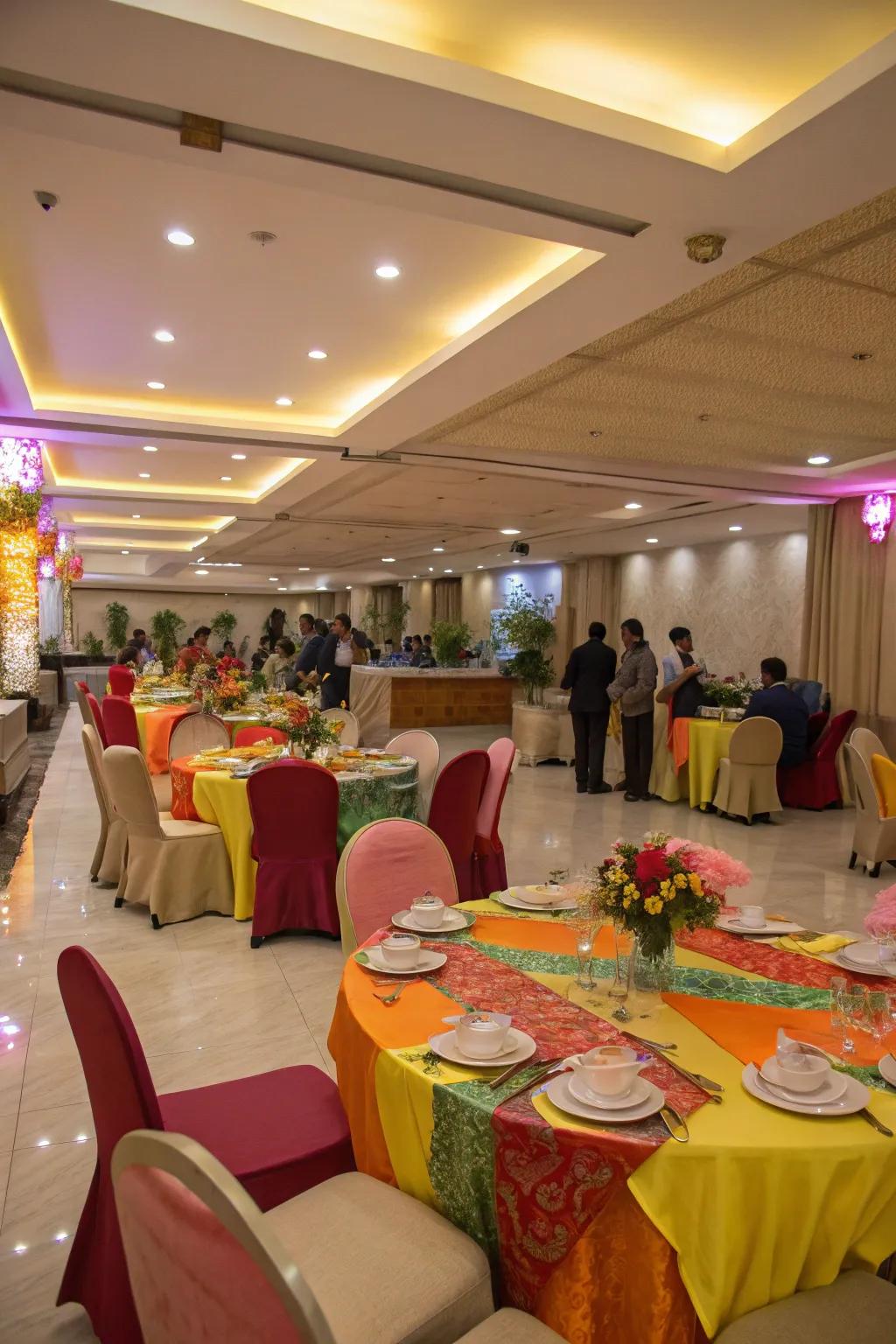 A generous design maximizes functionality in small party halls.