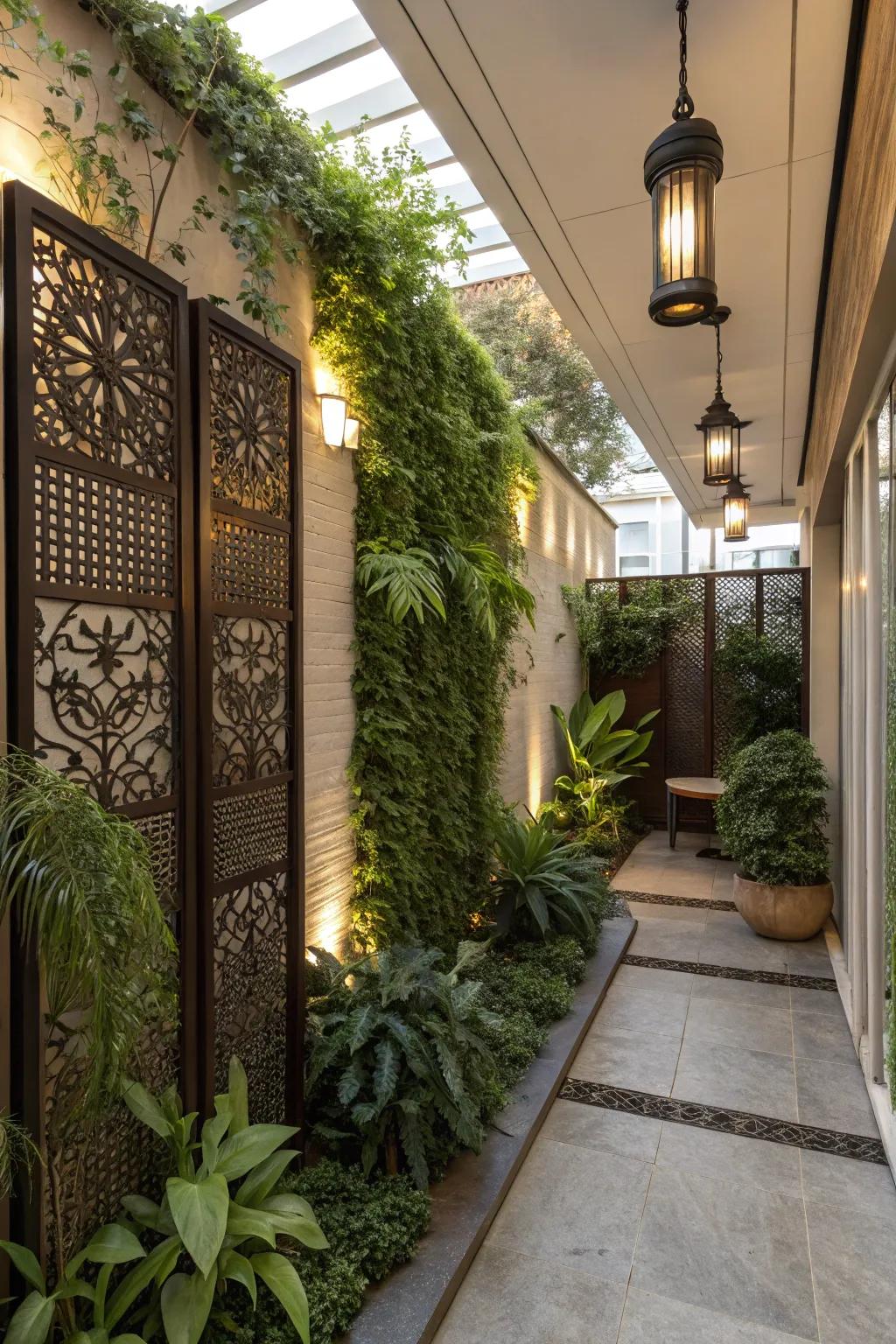 A small patio using standing elements that ensure privacy and design.