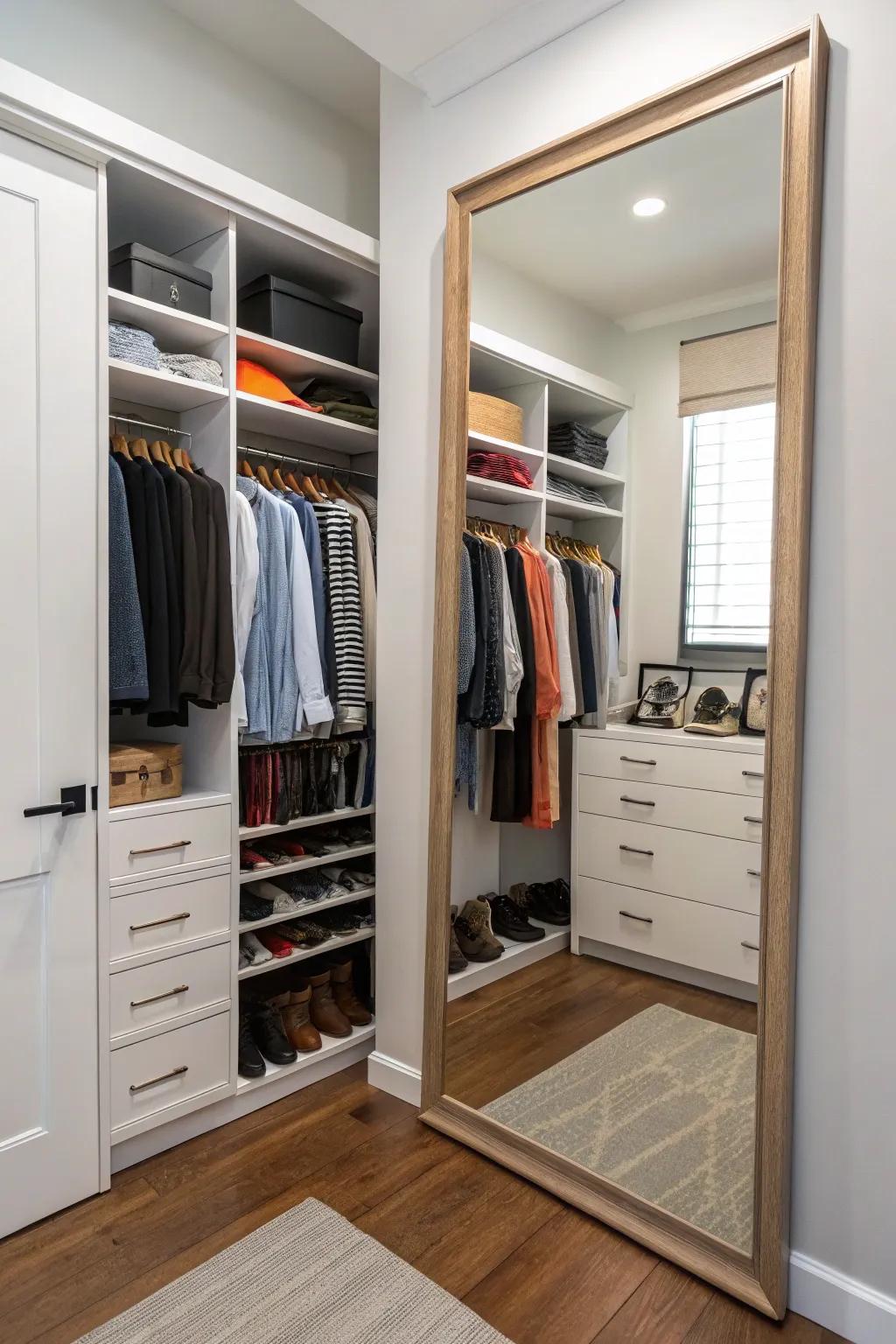 A head-to-toe mirror contributes depth and function.