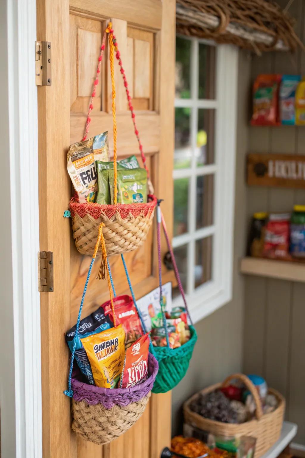Hanging organizers provide effortless access and conserve space.