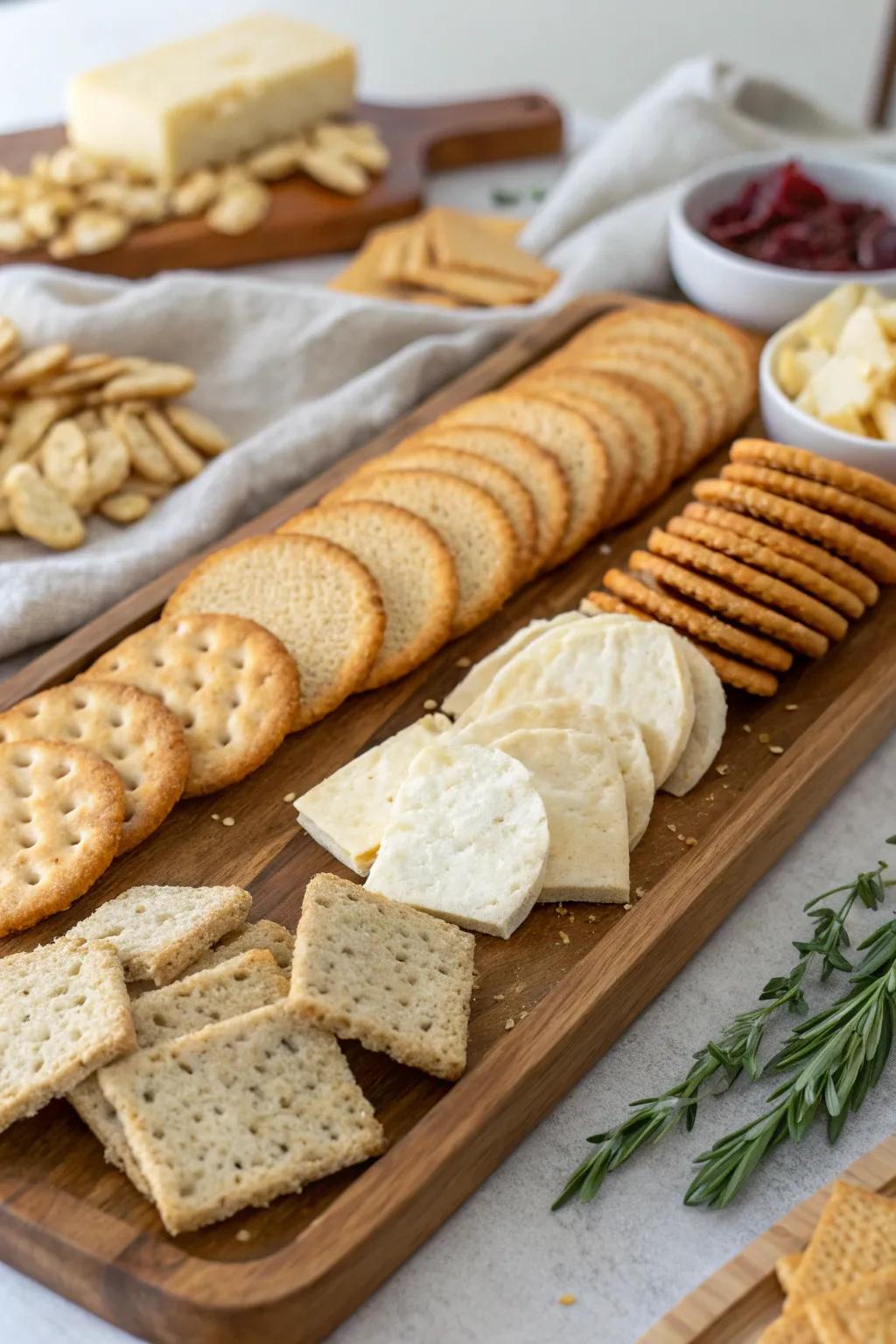 A versatile assortment of crackers and bread, ready for any topping.