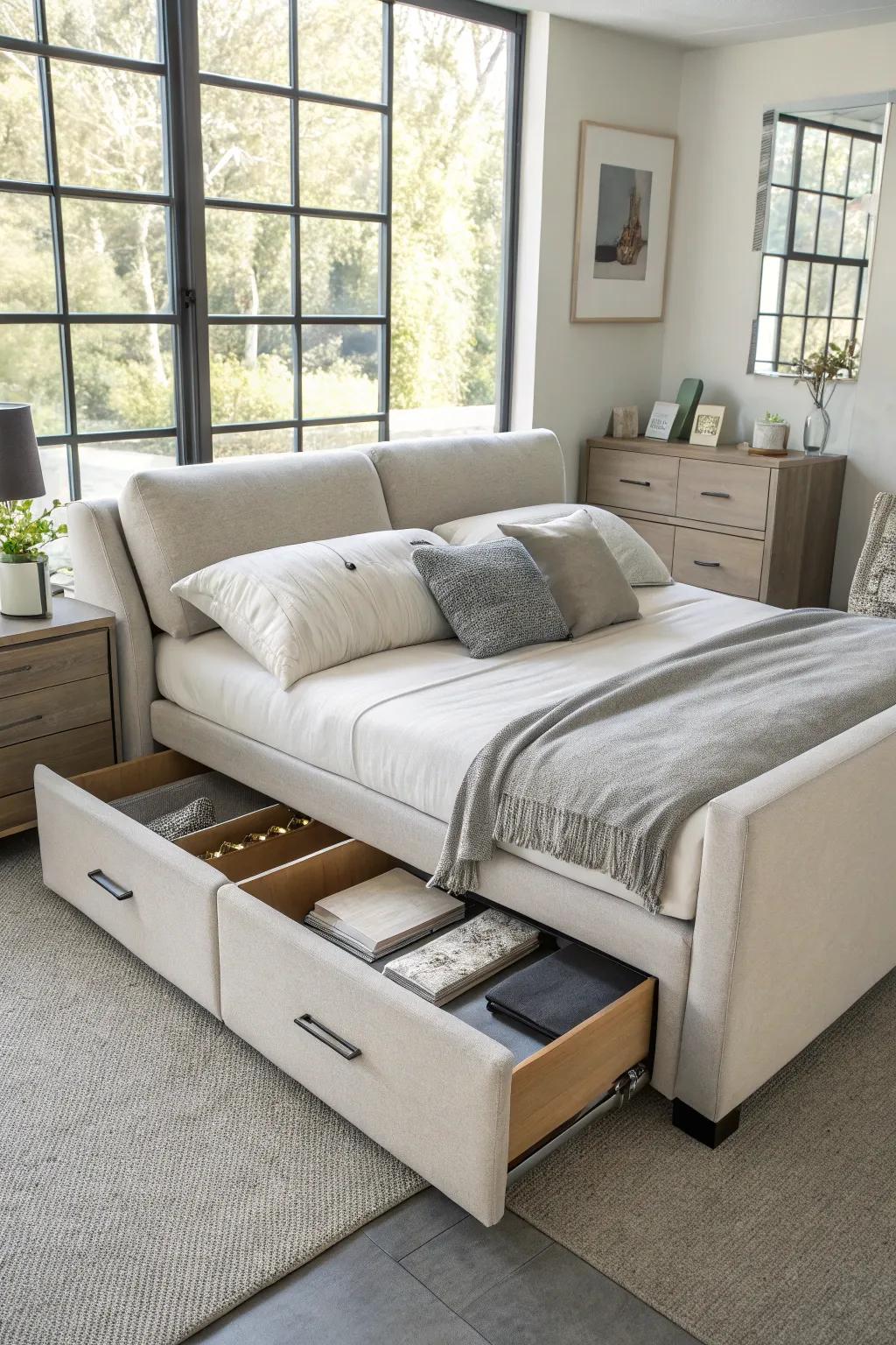 For a clutter-free bedroom, use clever storage solutions.