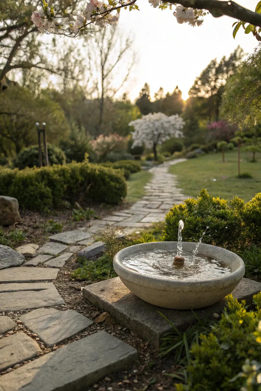 A polished ceramic basin featuring a sun-driven fountain for a hint of tranquility.