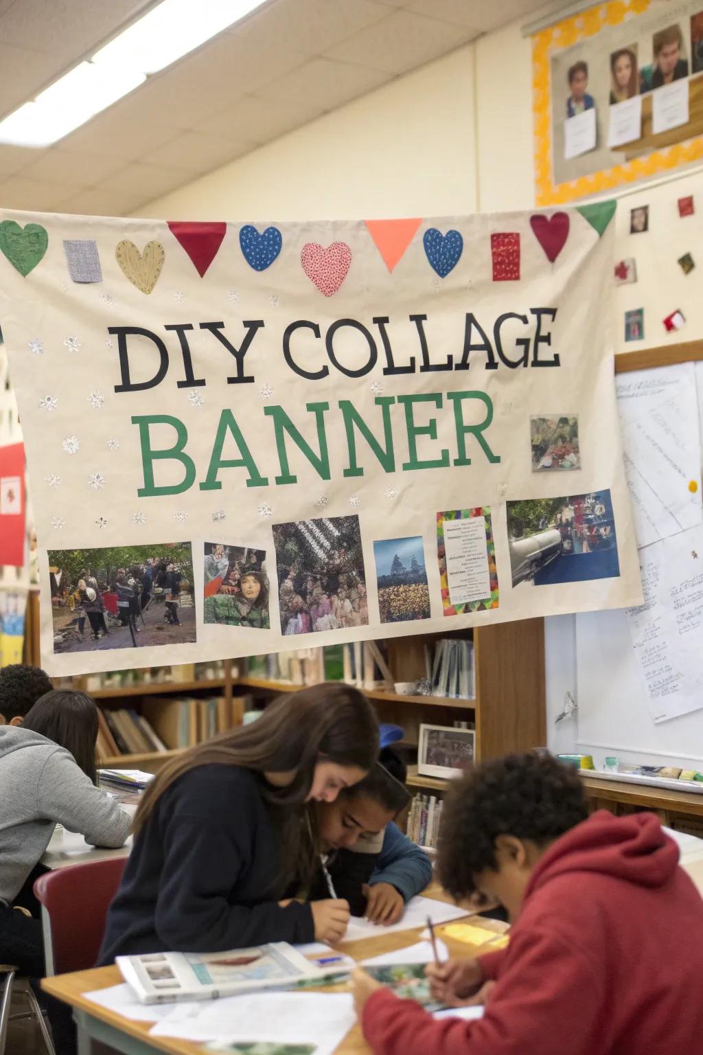 A collaborative DIY collage pennant, filled with personal touches.
