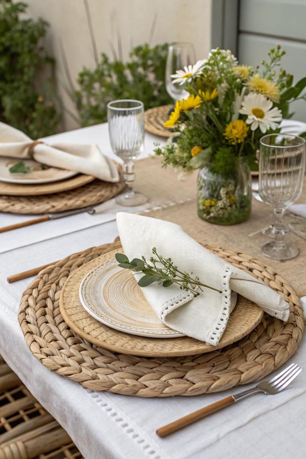 Textural layers add warmth and dimension to the table.