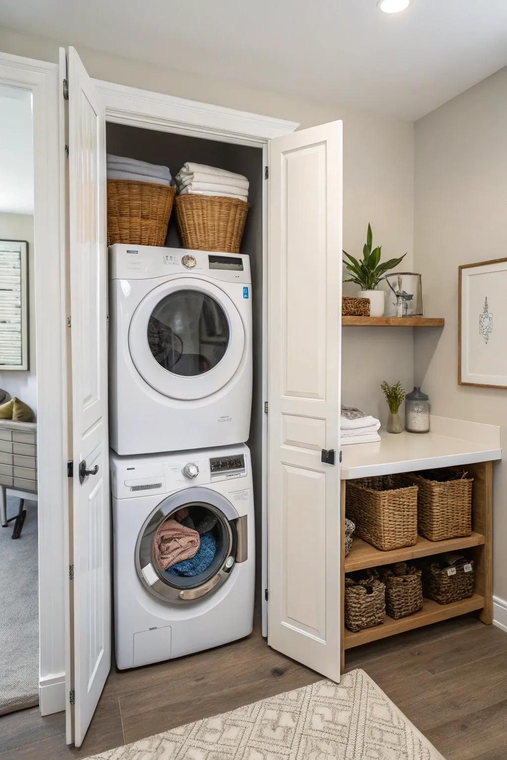 A hidden nook keeps your utility space out of sight and tidy.