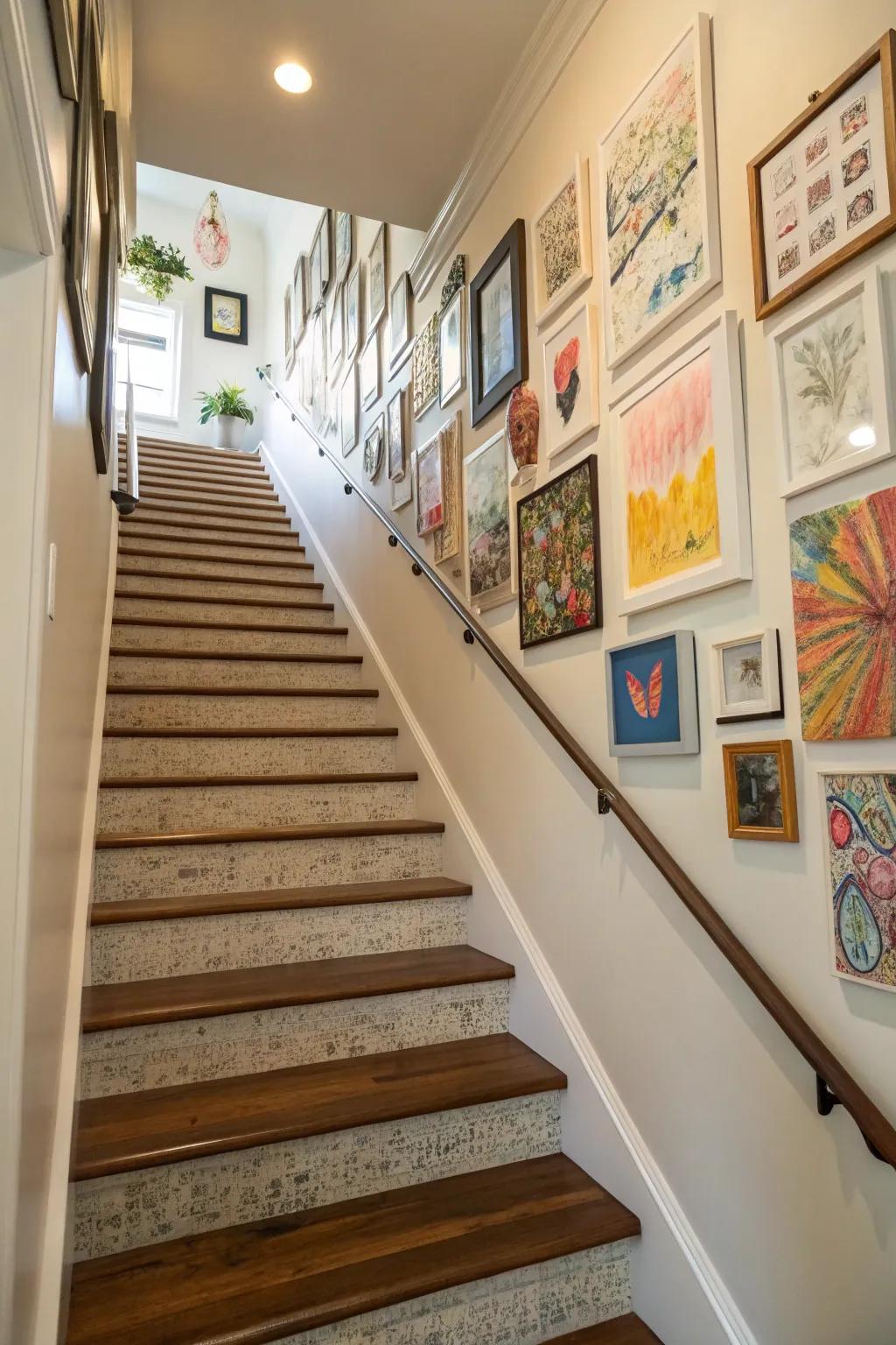 Creative wall art can fill your stair area with style and character.