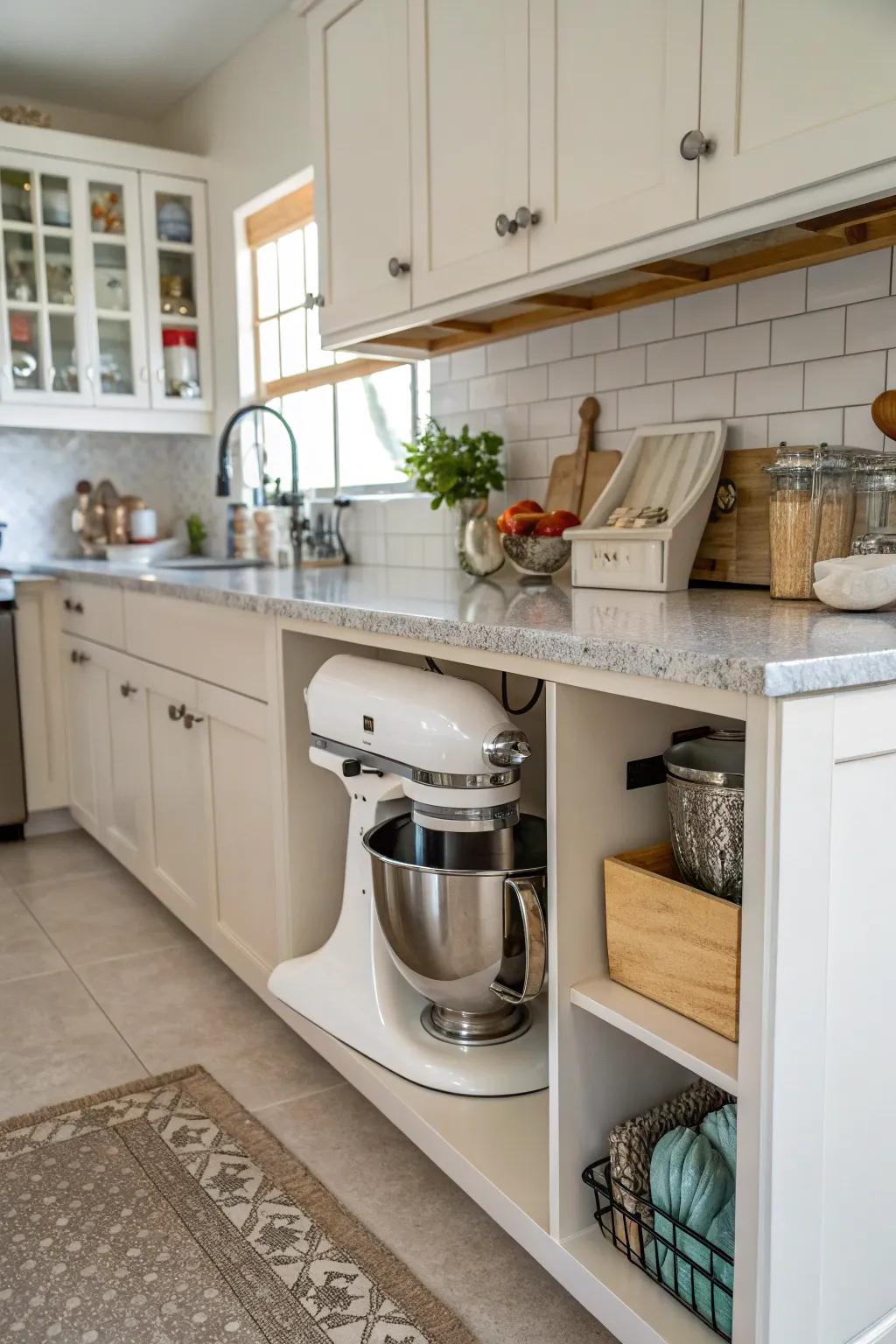 Useful placement: Storage under cabinets for a clutter-free area