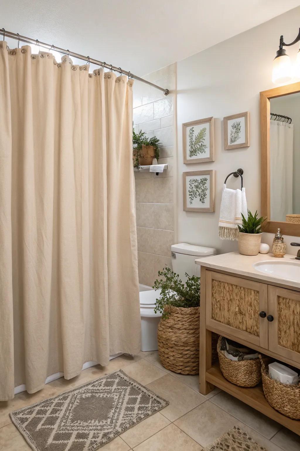 Neutral tones provide a soothing and sophisticated bathroom ambiance.