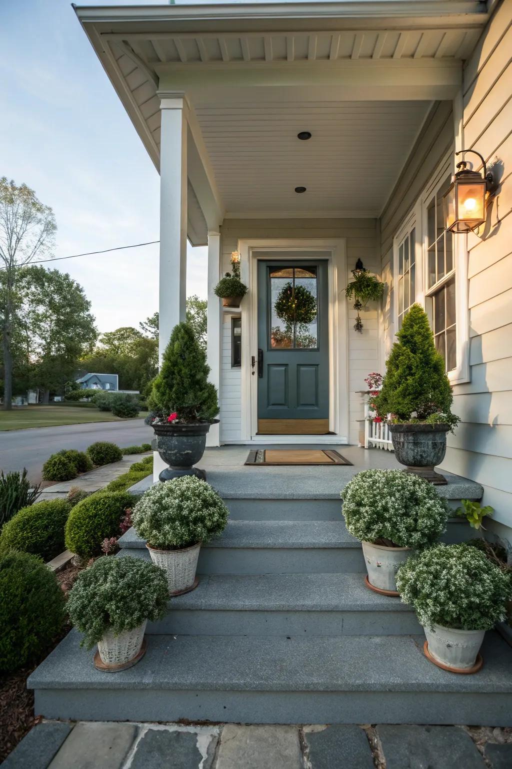 Symmetrical arrangements introduce elegance to the stoop.