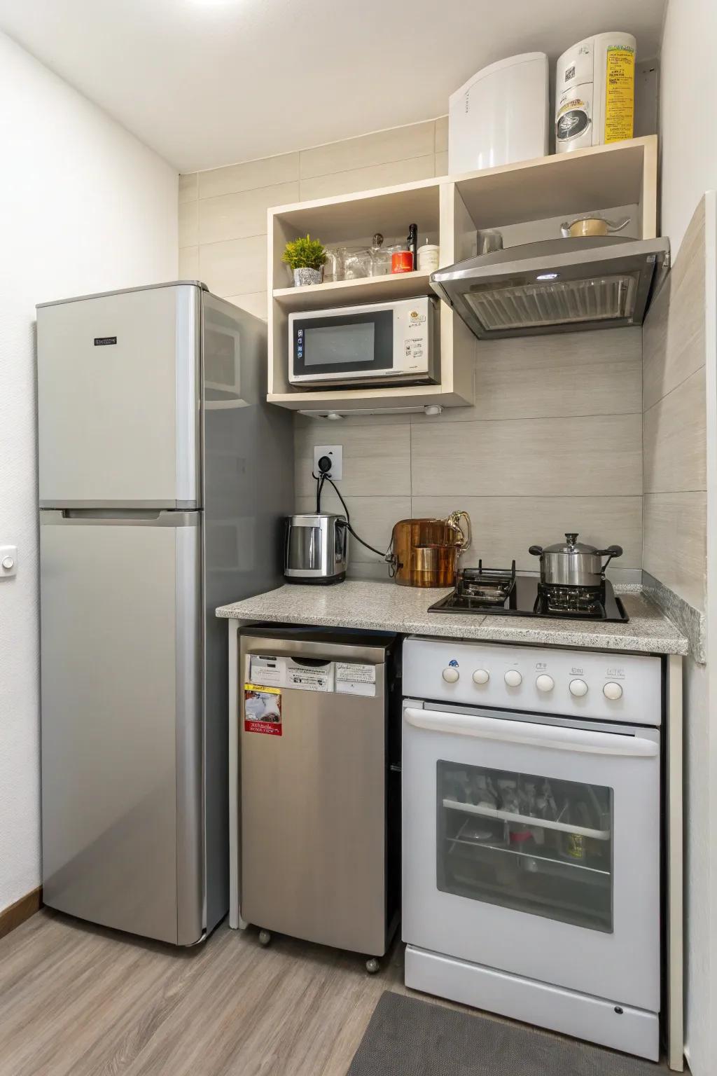 Small appliances assist in preserving a roomy kitchen configuration.