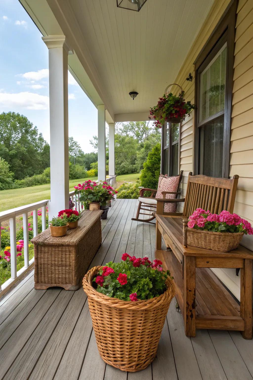 Natural textures bring a rustic charm to your porch.