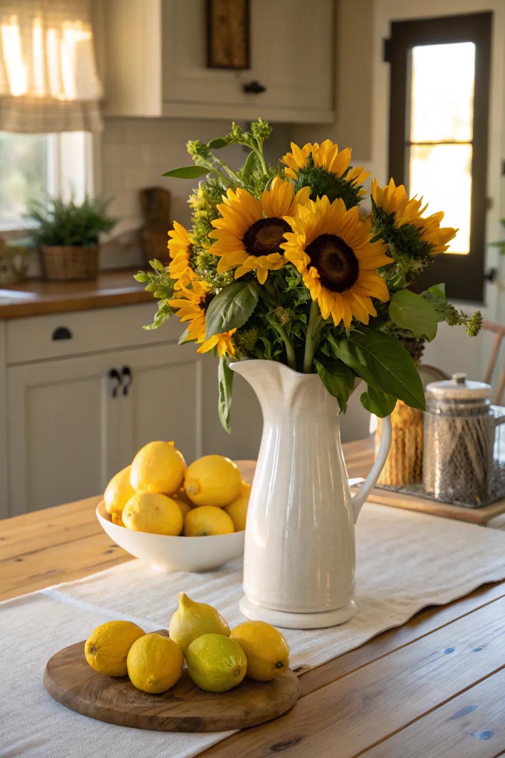Imbue a revitalizing twist to your aesthetic via sunflowers and citrus elements.