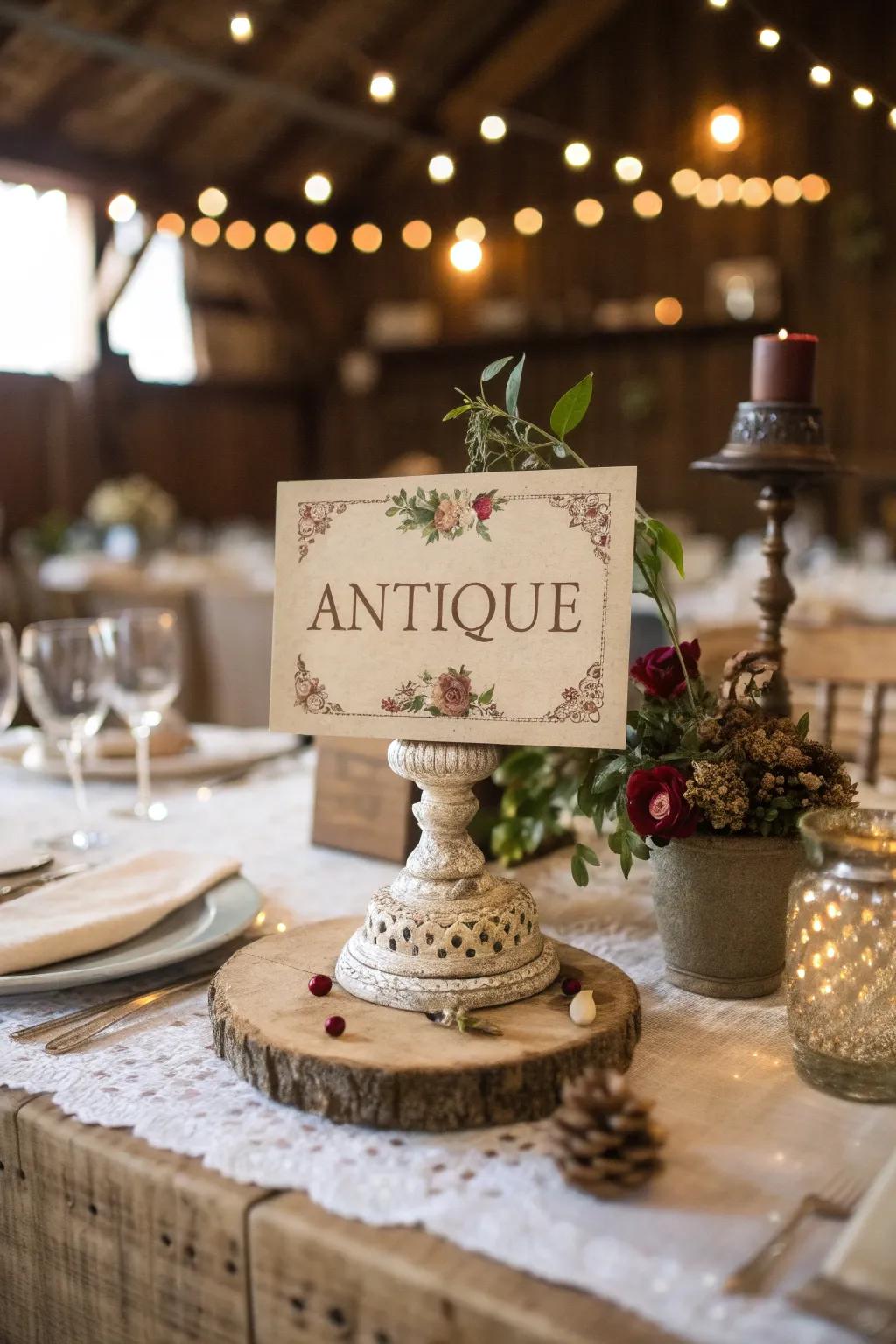 Traditionally inspired table names bring lasting grace to your function.