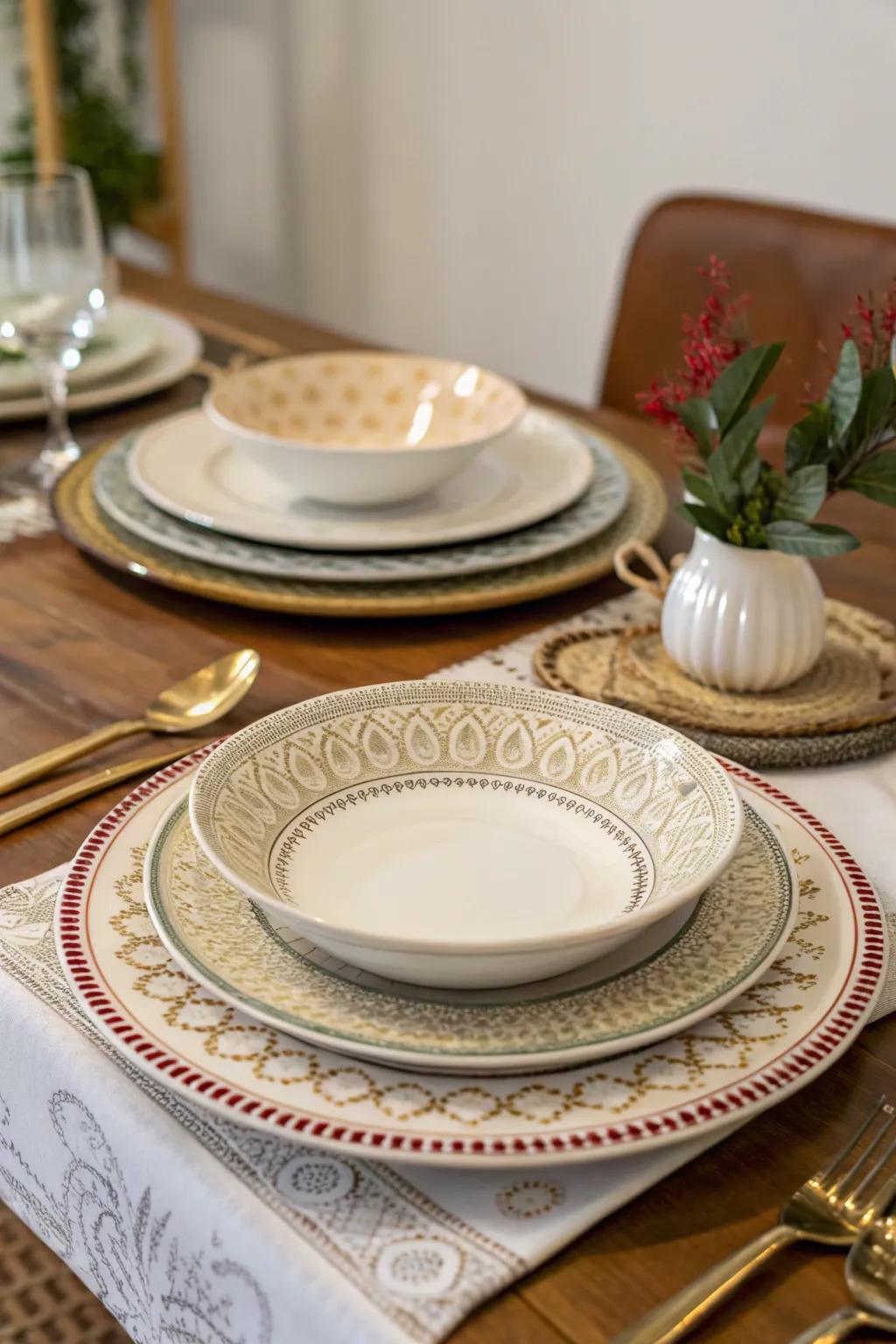 Layered plates contribute grace and depth to your arrangement.