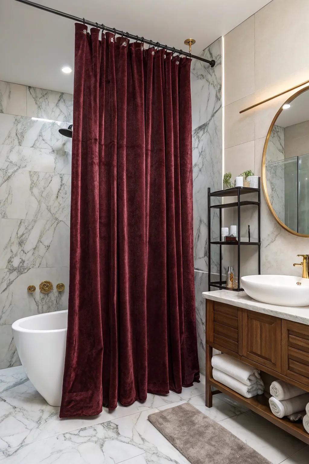 Sumptuous textiles such as velvet can metamorphose your bathroom into a lavish sanctuary.