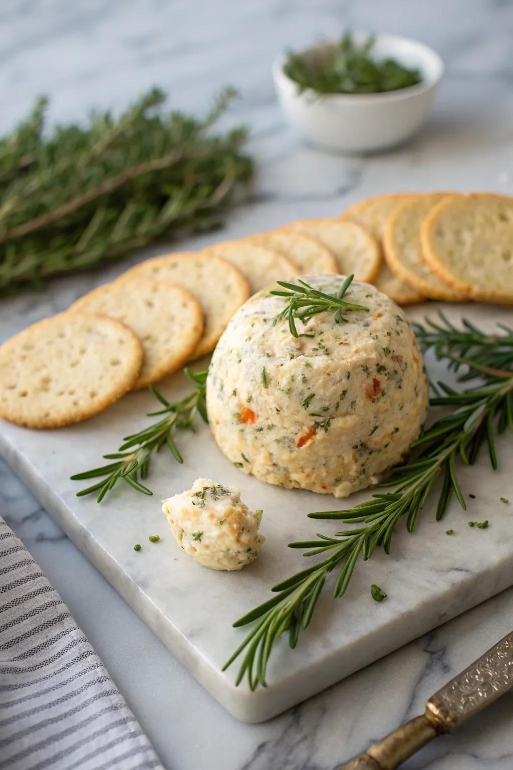 Herb-blended cheese creation with fragrant herbs.