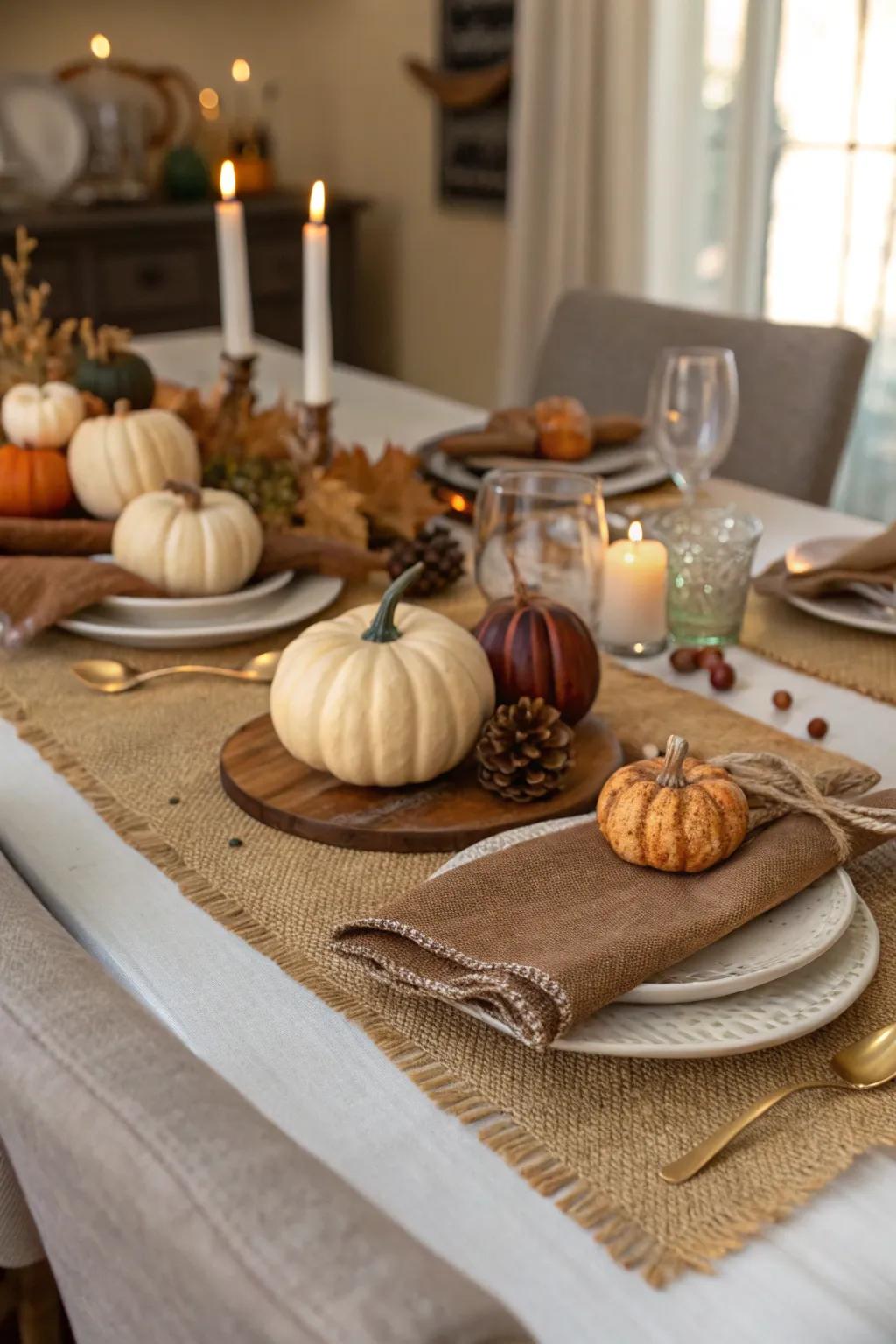 A fall-themed table setting with homespun charm.
