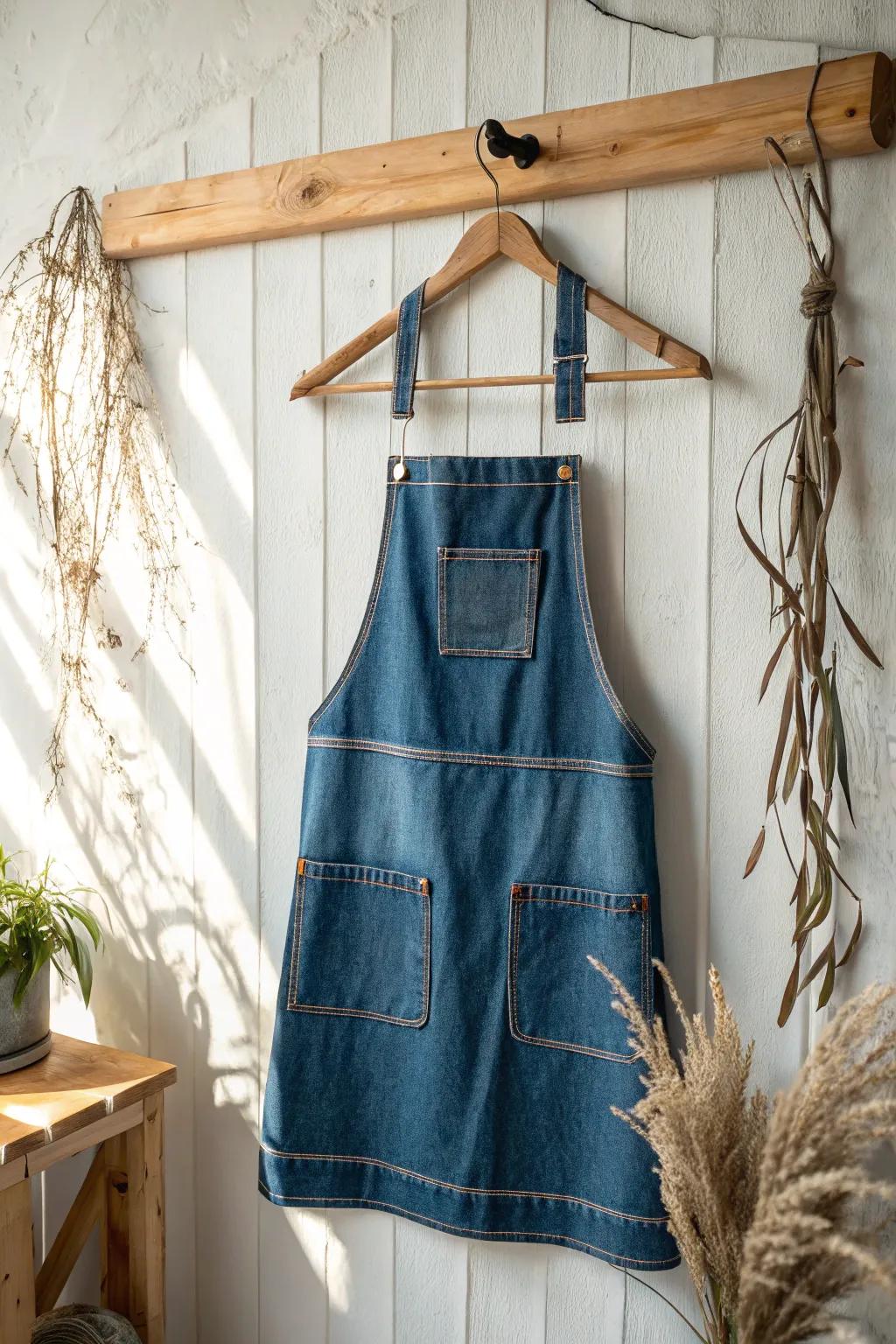 Convert old denim trousers into chic garlands imbued with rustic allure – quintessential for the fashion-forward homeowner.