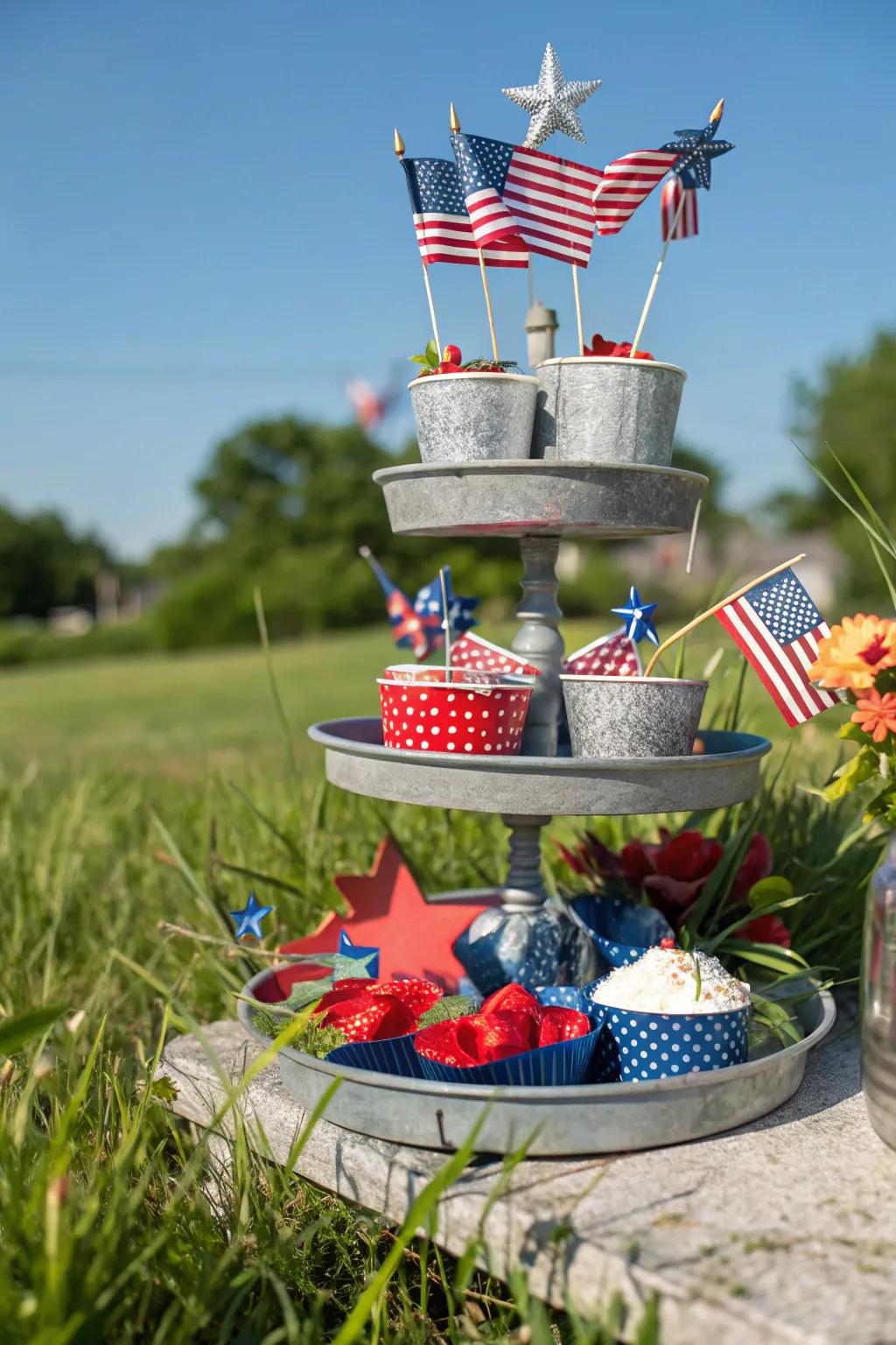 A patriotic-themed display ideally suited for commemorating Independence Day.