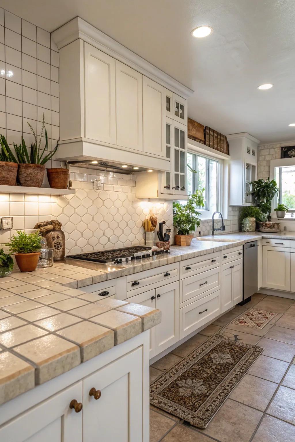Coordinated squares improve the harmony of this cooking area.