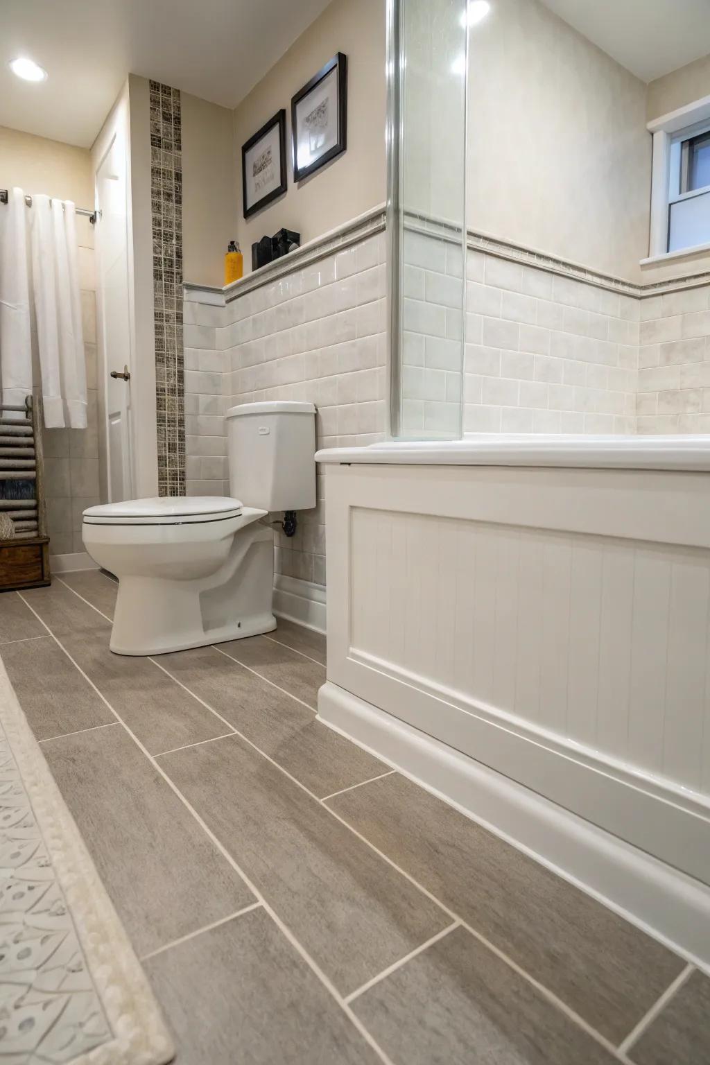 Cove base trims ensure smooth transitions and protect walls in high-traffic areas.