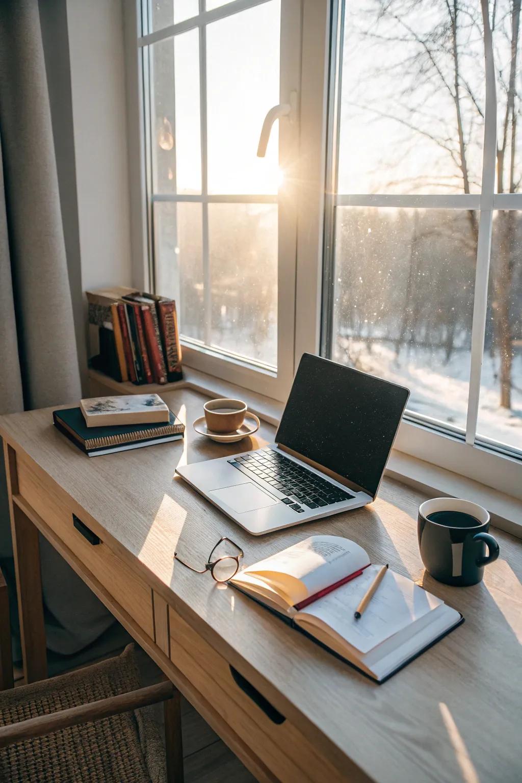 Natural light brightens the workspace and lessens eye strain.