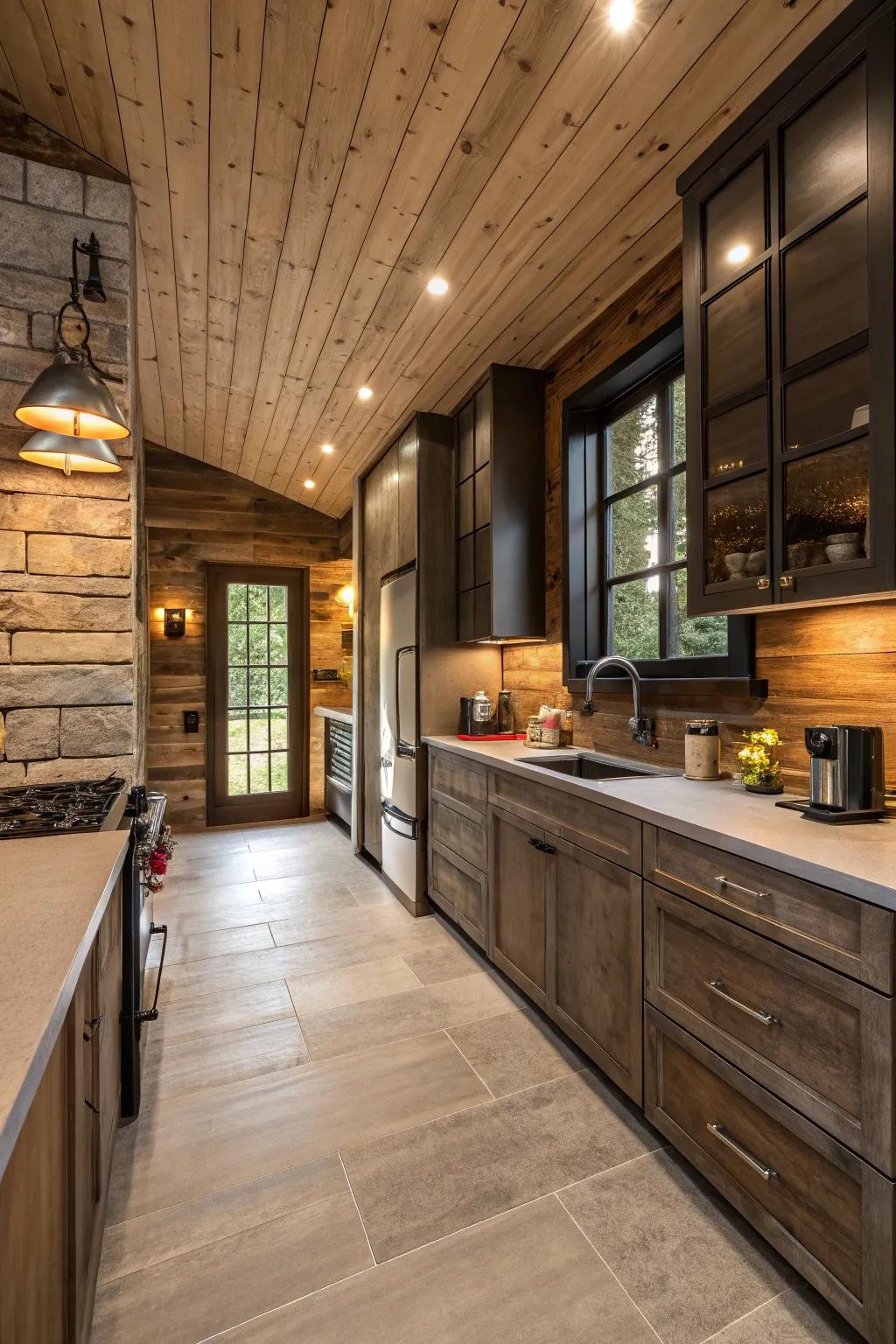 A smooth integration of countryside shiplap with modern kitchen design.