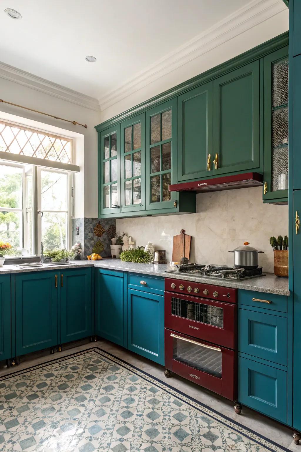 Vivid colors such as deep greens or blues can inject vibrancy and vitality into your kitchen.