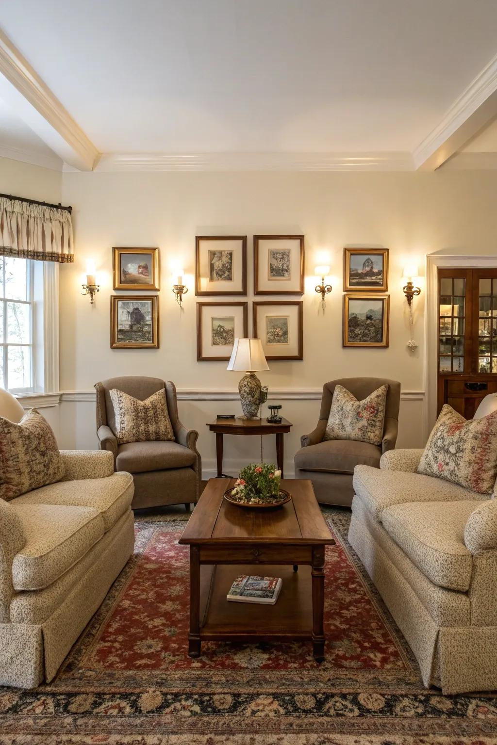 Symmetrical layouts bring harmony to this classic living room.