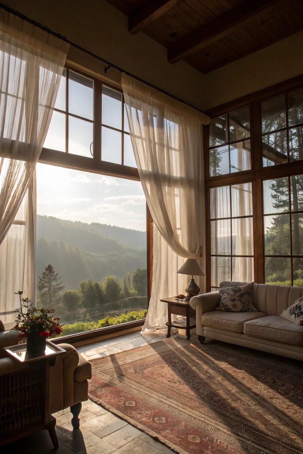 Ample sunlight enhancing the warmth of the living room.