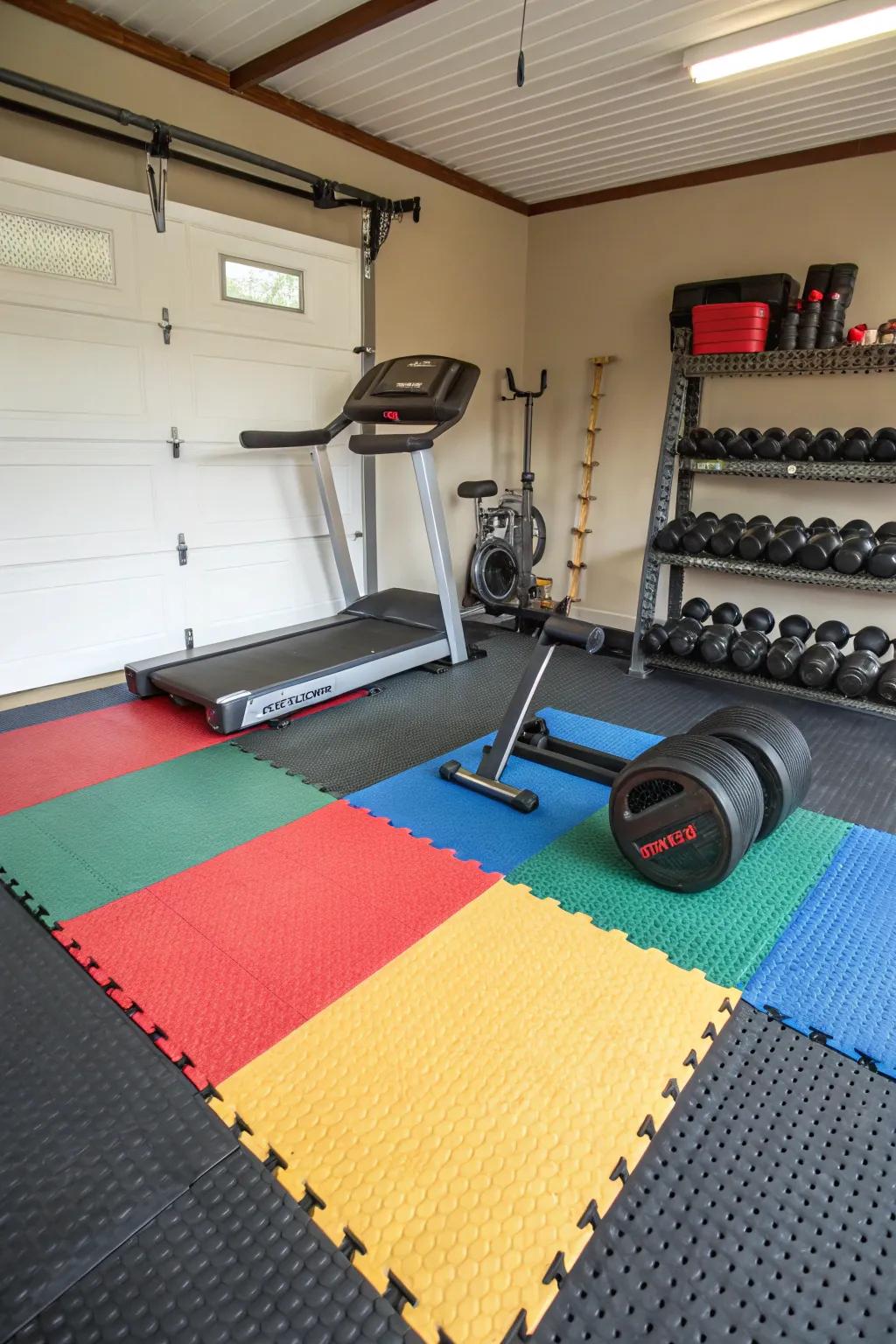 Rubber pads offer soundproofing and safety.