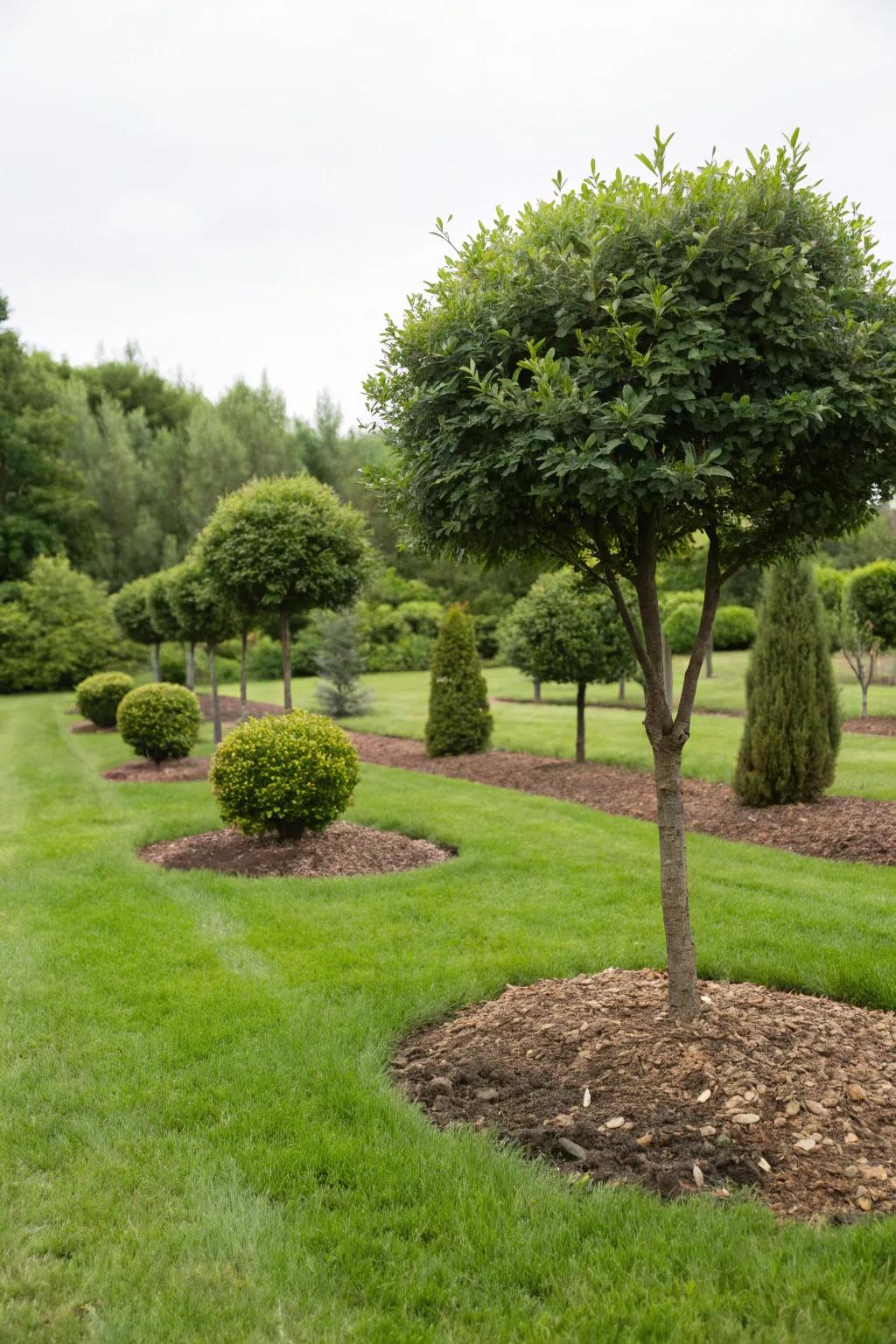 Design striking visual attractions using isolated tree clusters.