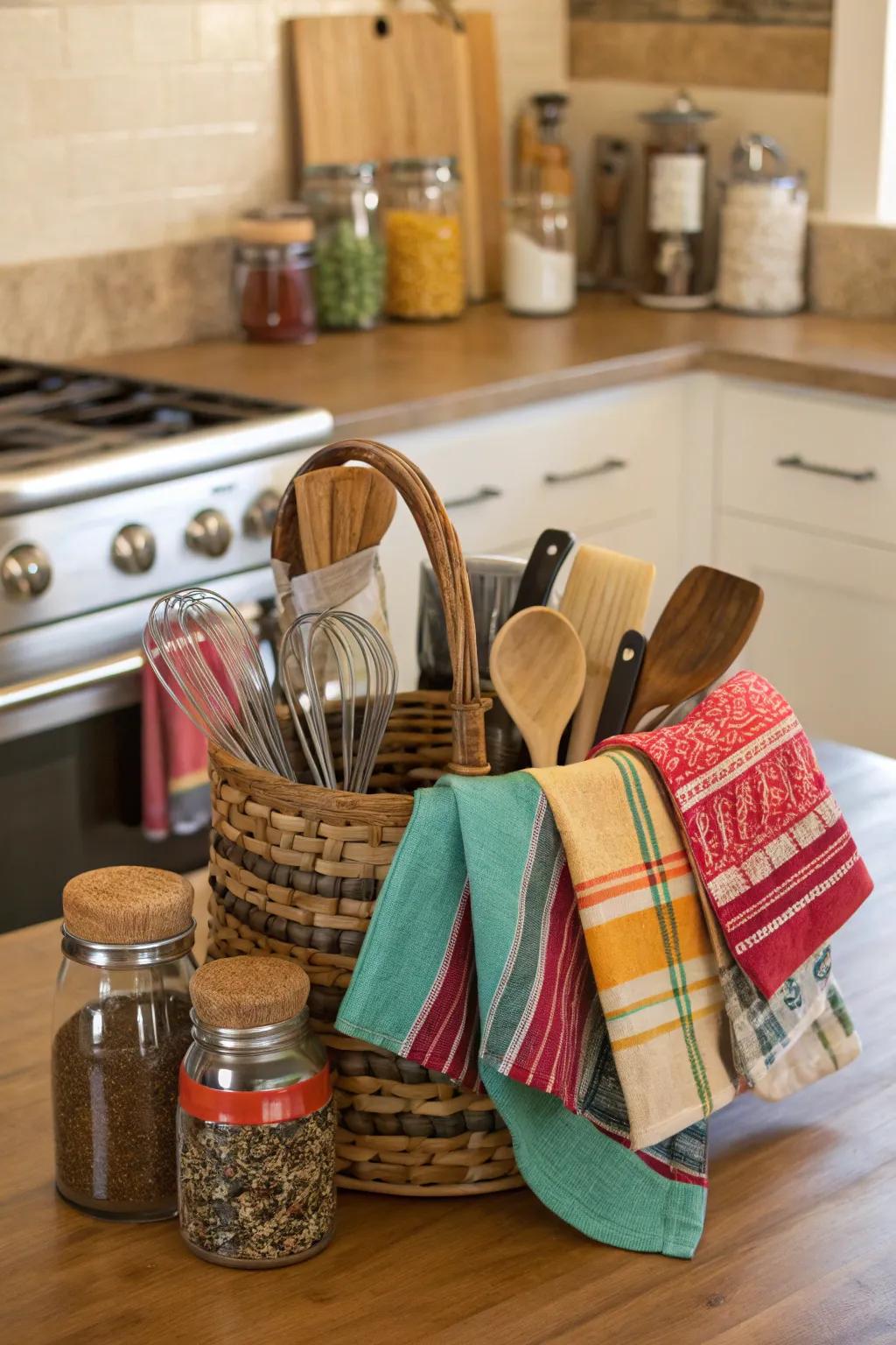 A kitchen essentials basket for the aspiring chef.