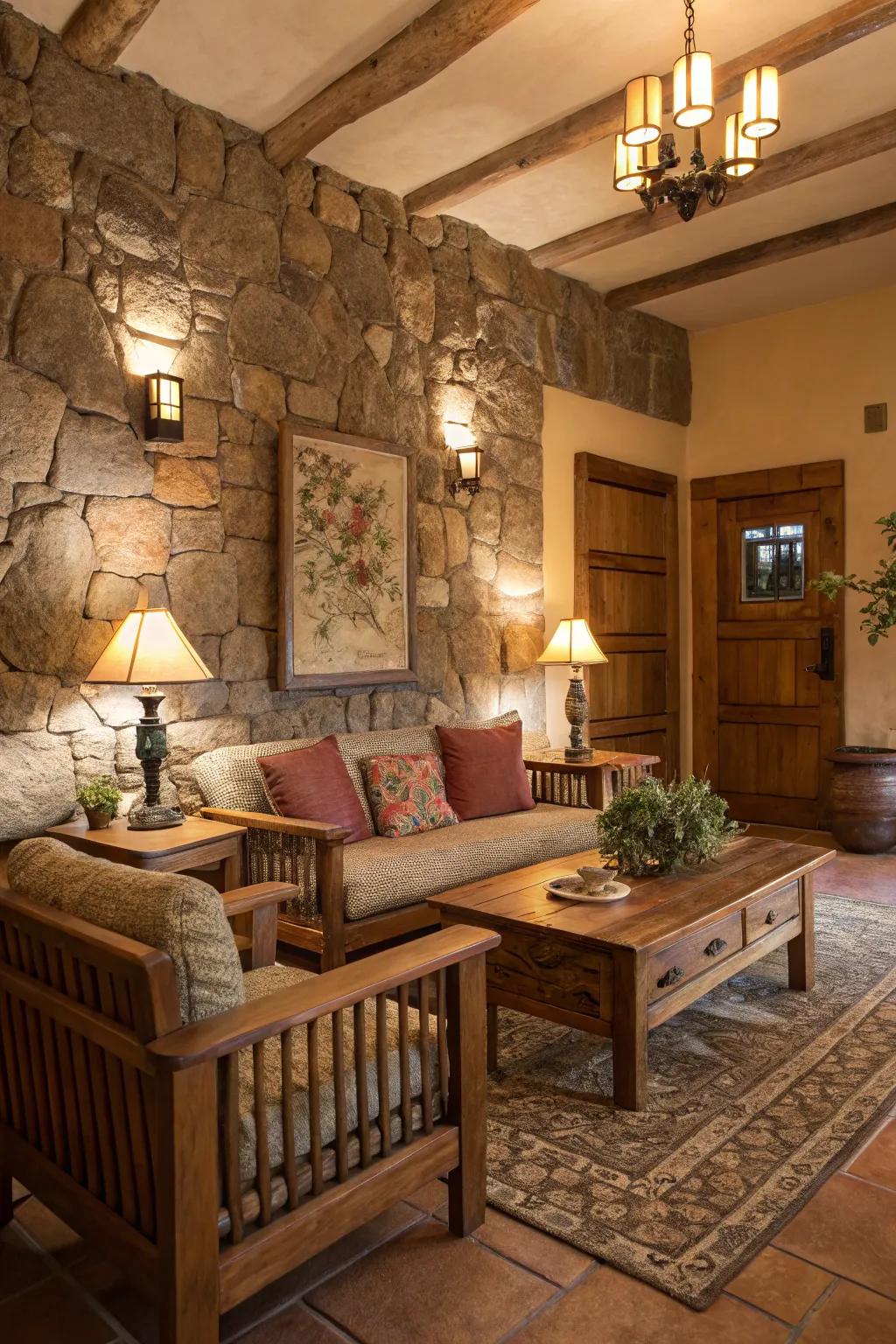 Inviting lighting highlights earthy tones beautifully.