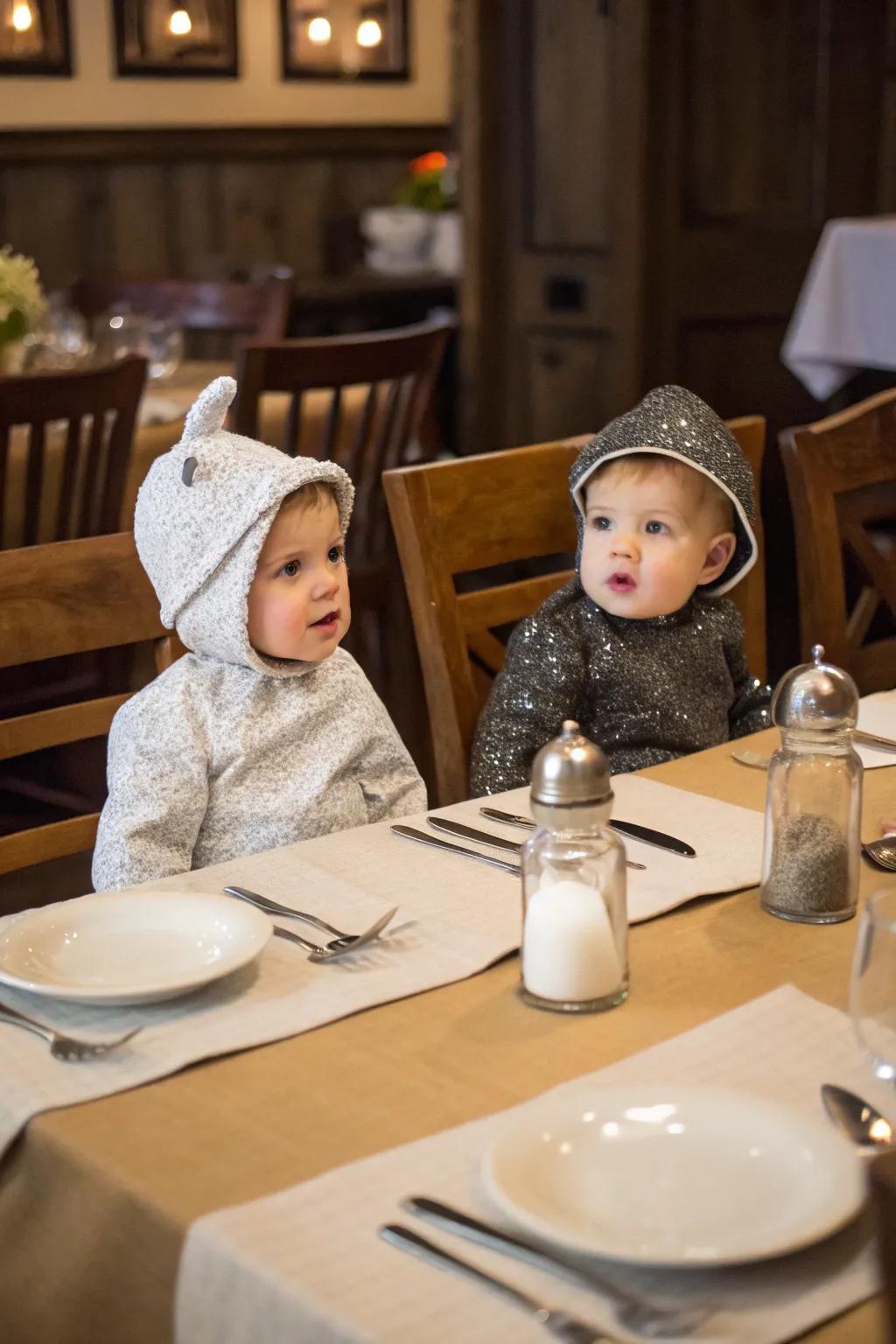 Perfectly seasoned: twins as salt and pepper.