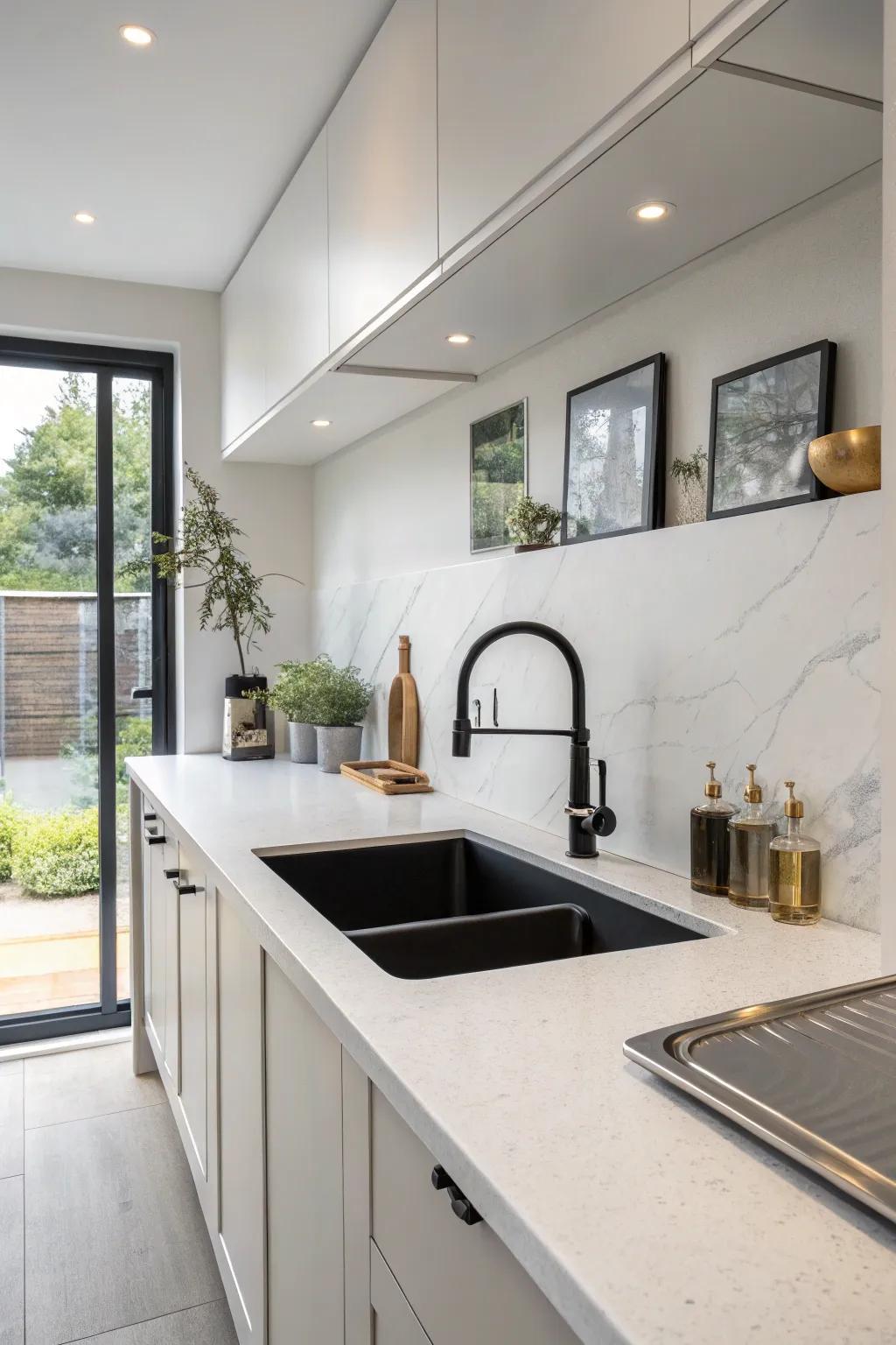 A single basin undermount sink that brings a sense of simplicity to a minimalist kitchen.