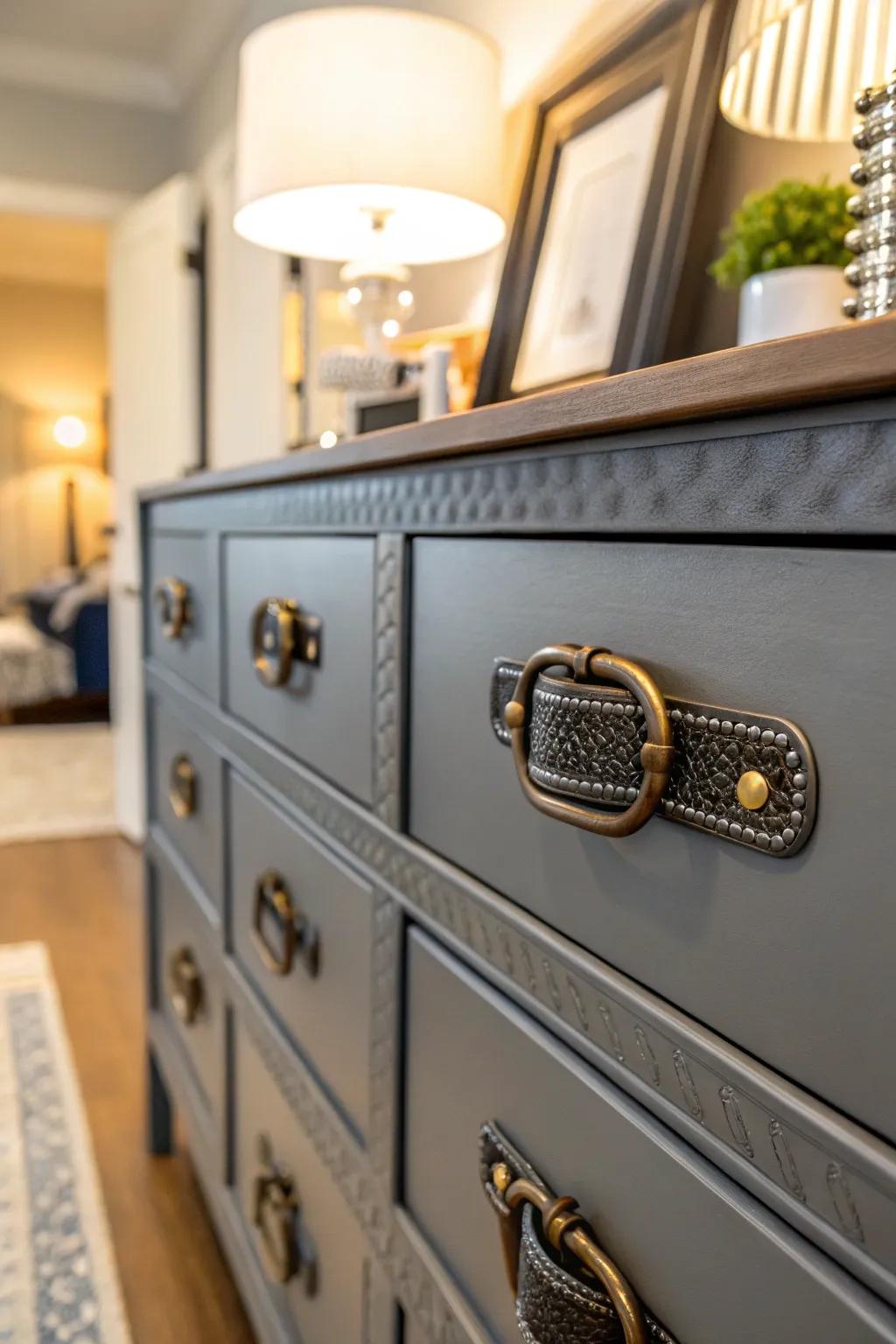 Add an adventurous feel with fastener clasp pulls.