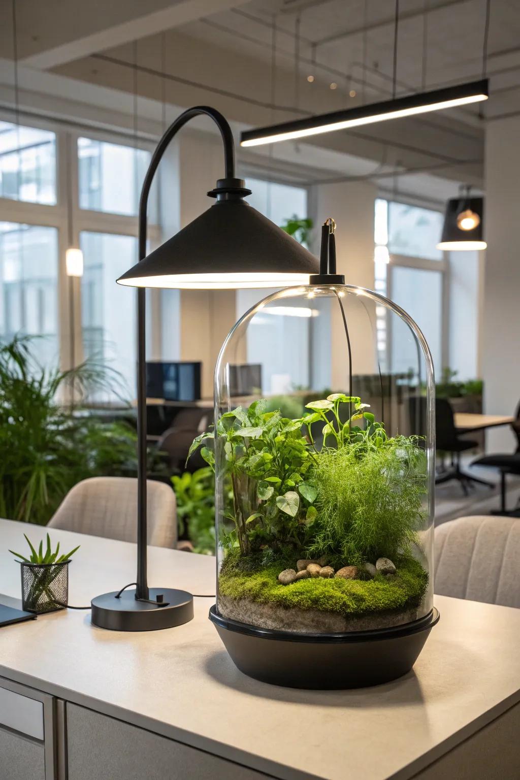 A verdant light enclosure for a touch of nature indoors.