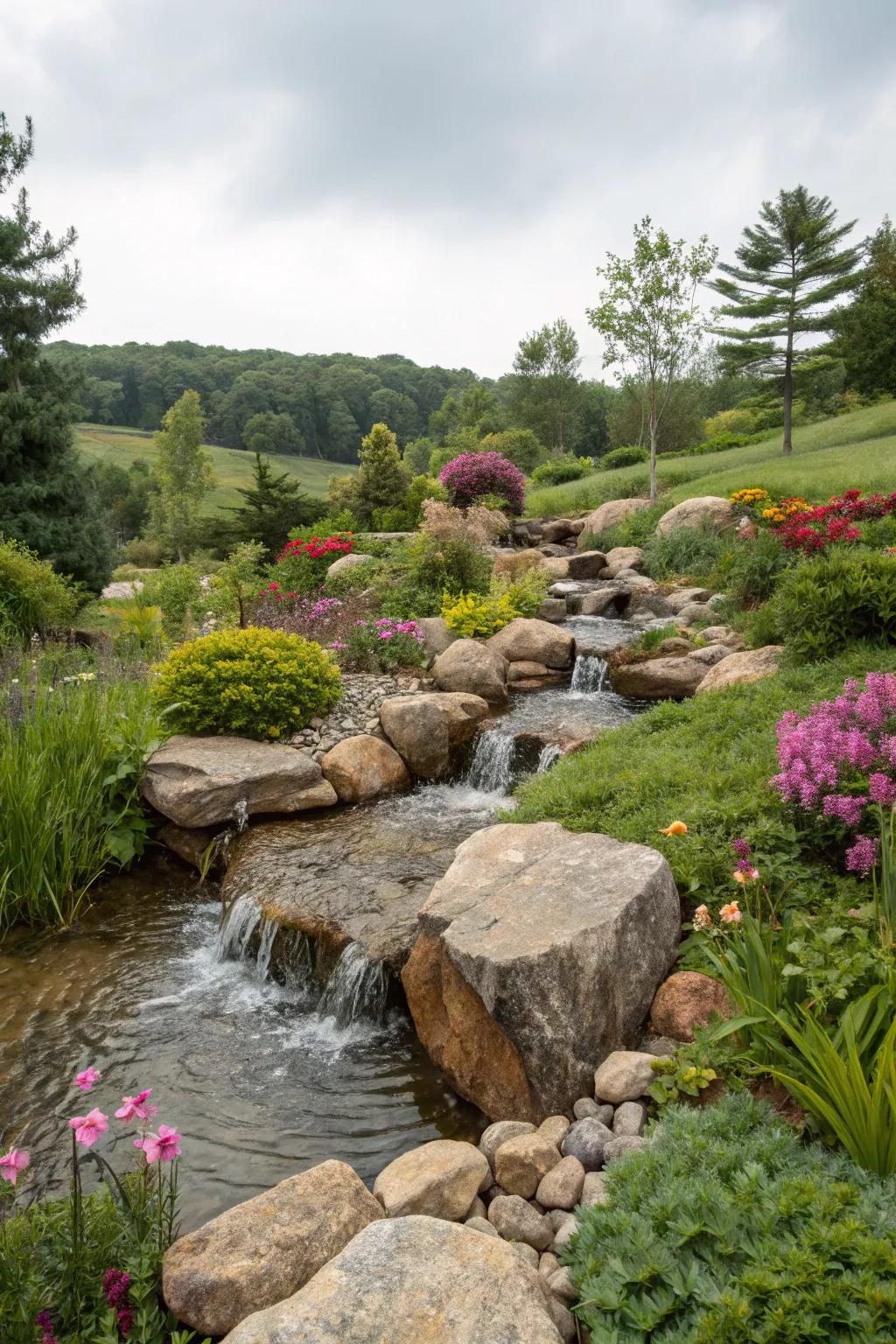 Inherent rock formations fashion a serene garden sanctuary.