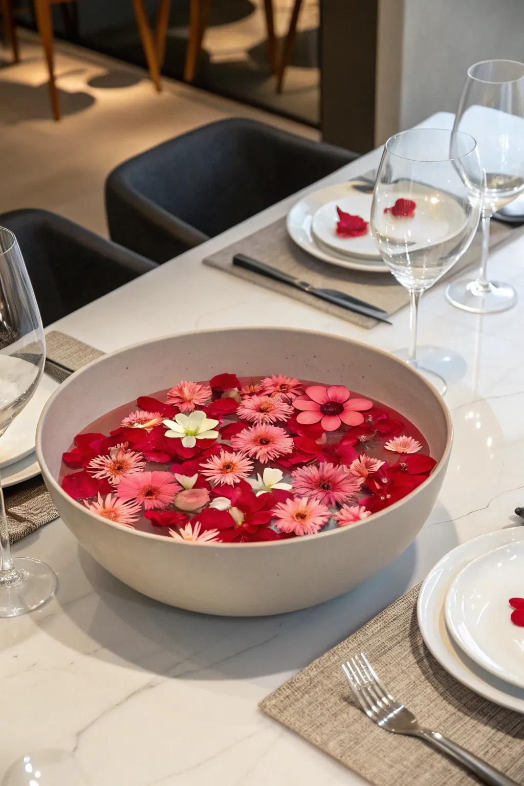 Serene beauty with floating flowers.