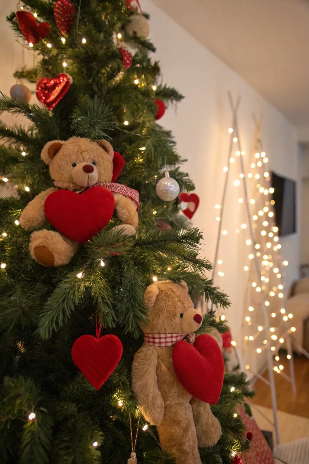 Plush aspects bring a pleasant and inviting feel to your Valentine's tree.