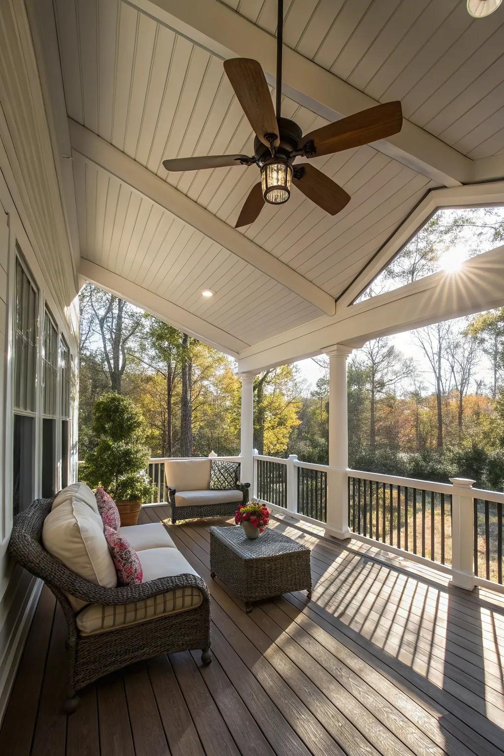 Remain cool and fashionable by using a cooling fan on your porch.