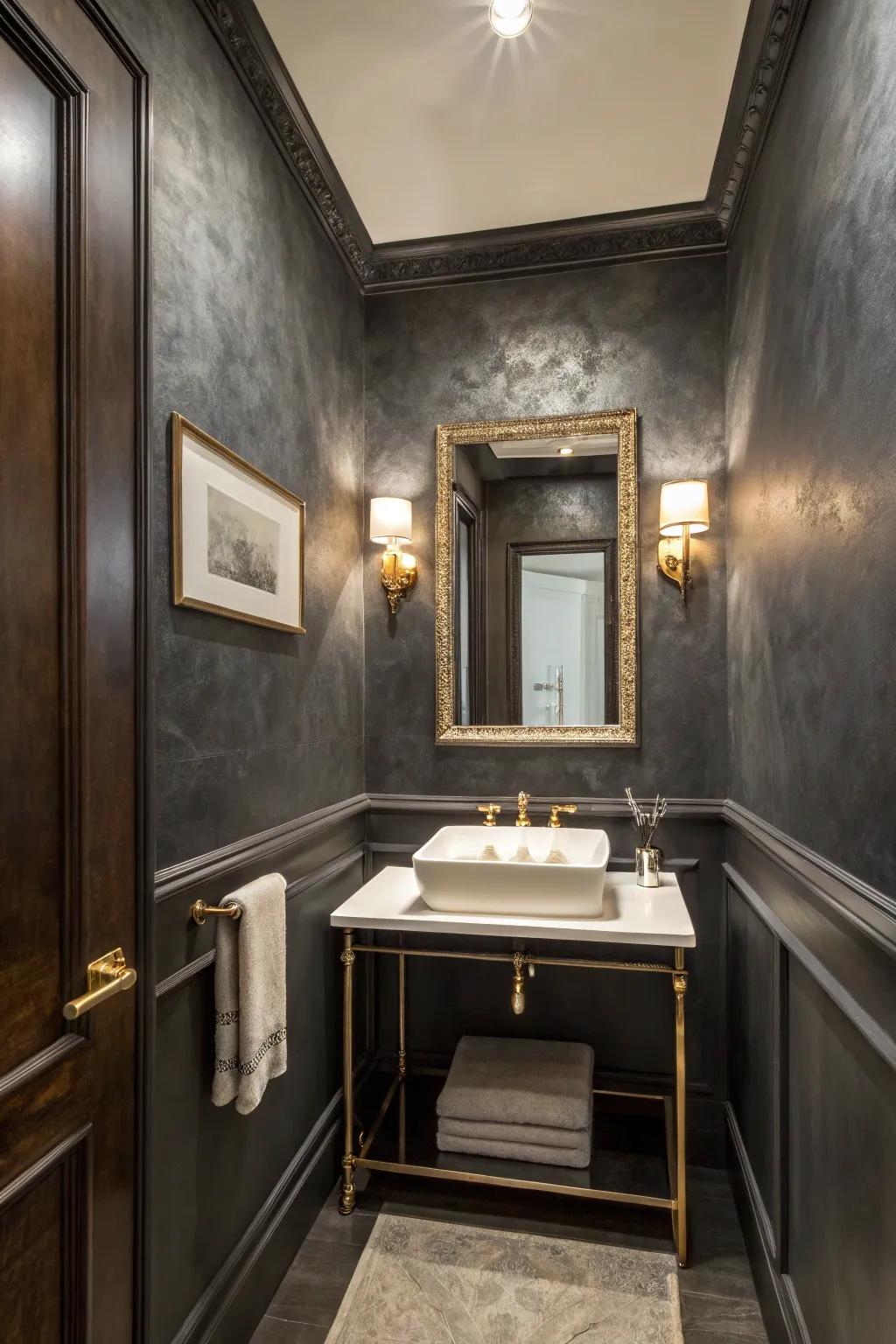Add drama to your small restroom using striking Venetian plaster.
