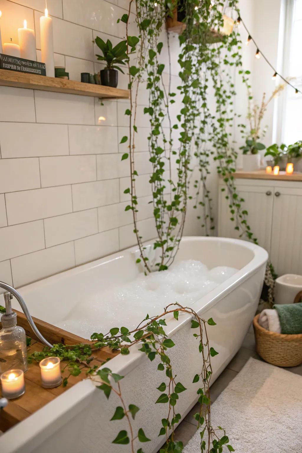Transform your bathroom into a spa getaway with trailing plants.