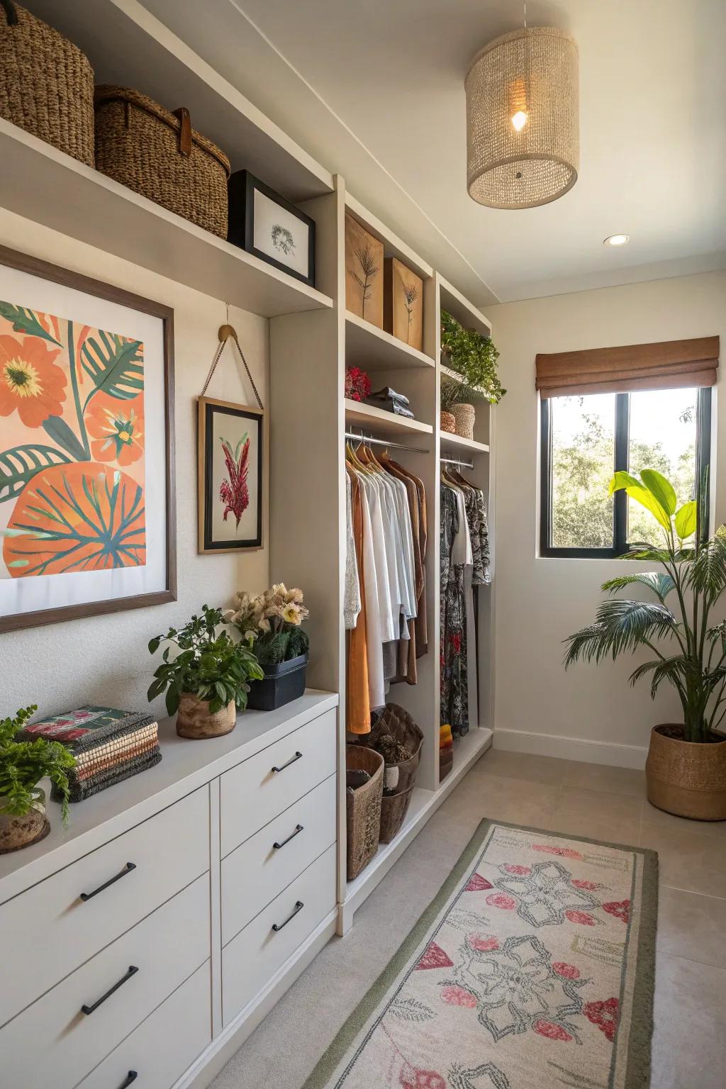 Personal touches bring warmth and individual style to the closet.