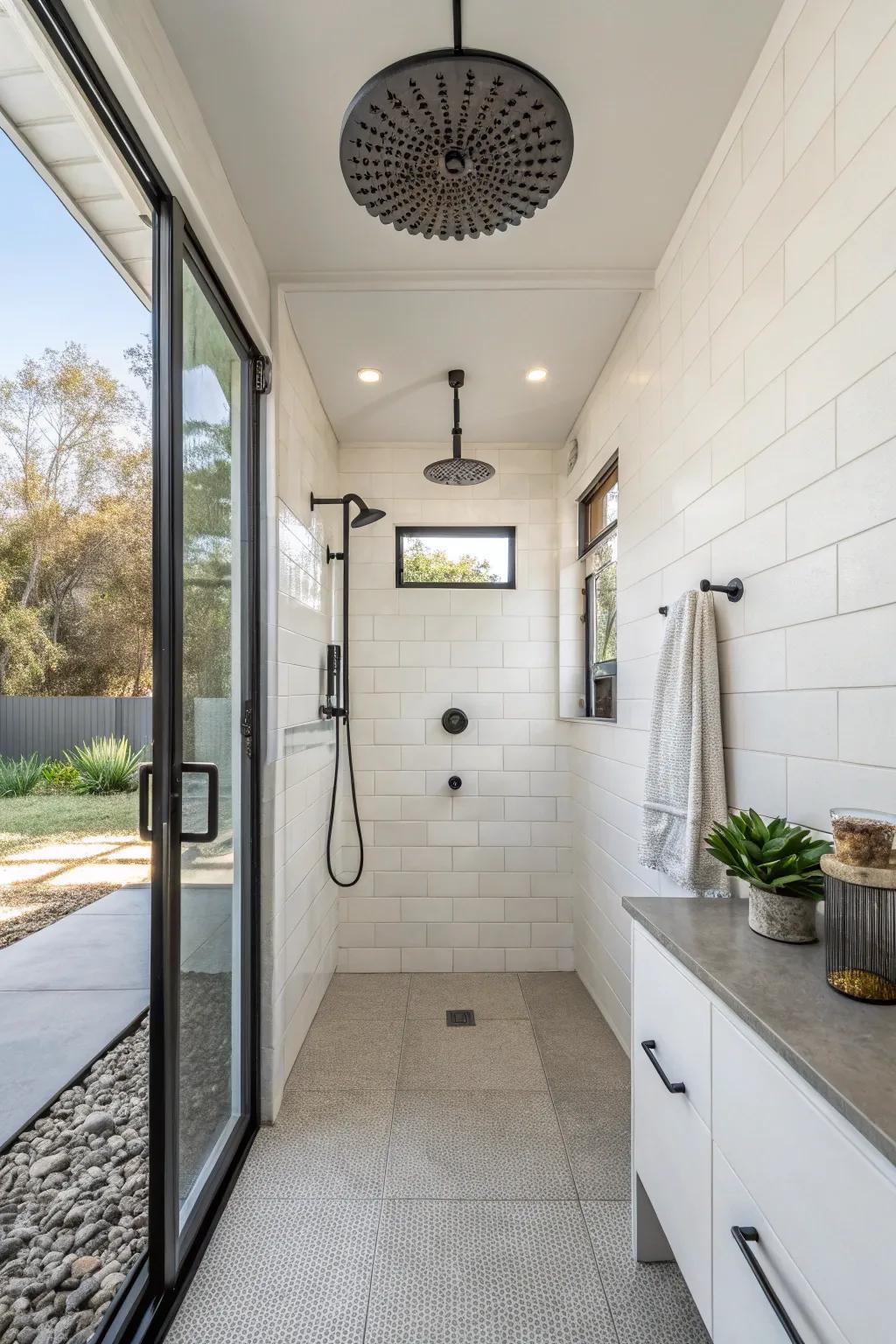 Minimalist fixtures deliver a streamlined and functional aesthetic.
