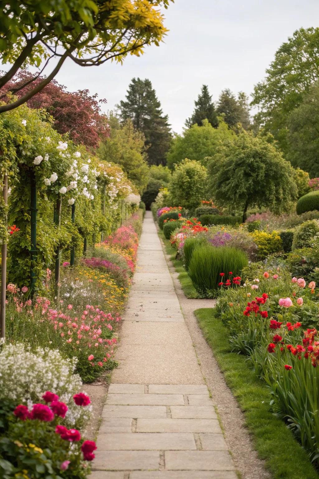 Incorporate your walkway with plant beds for continuous charm.